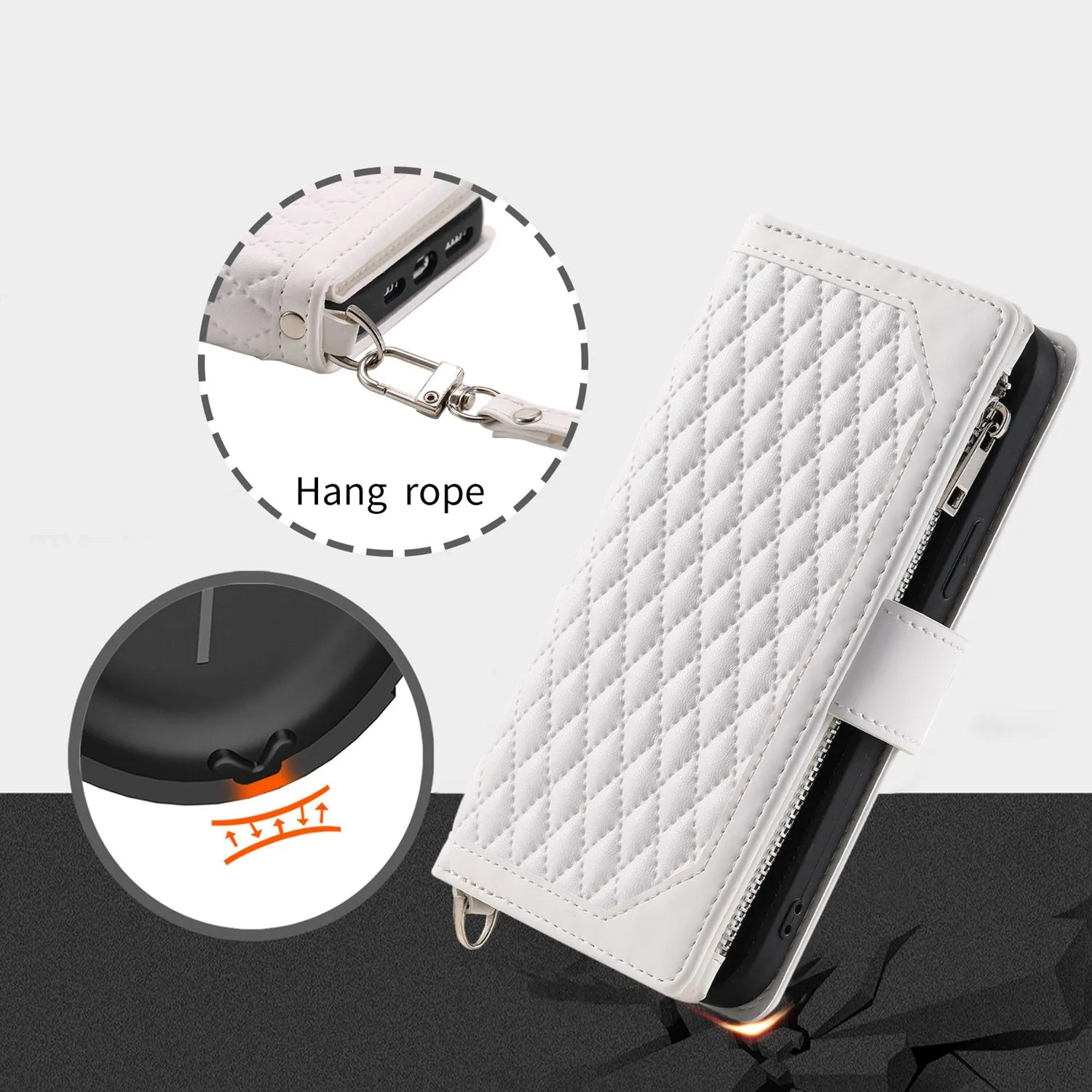 005 Style Leather Case with Strap for iPhone XS Max 6.5 inch, Rhombus Texture Zipper Pocket Phone Cover with Stand Wallet