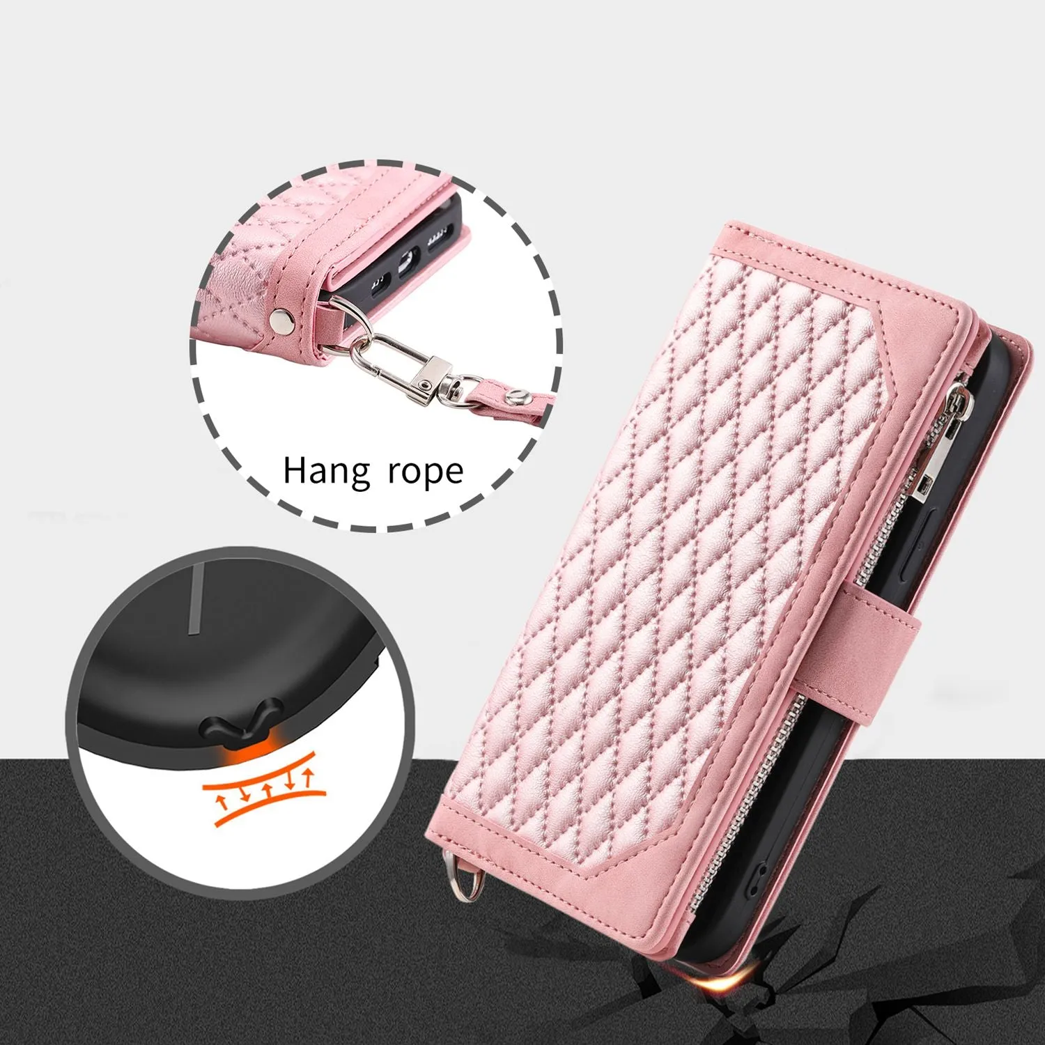 005 Style Leather Case with Strap for iPhone XS Max 6.5 inch, Rhombus Texture Zipper Pocket Phone Cover with Stand Wallet