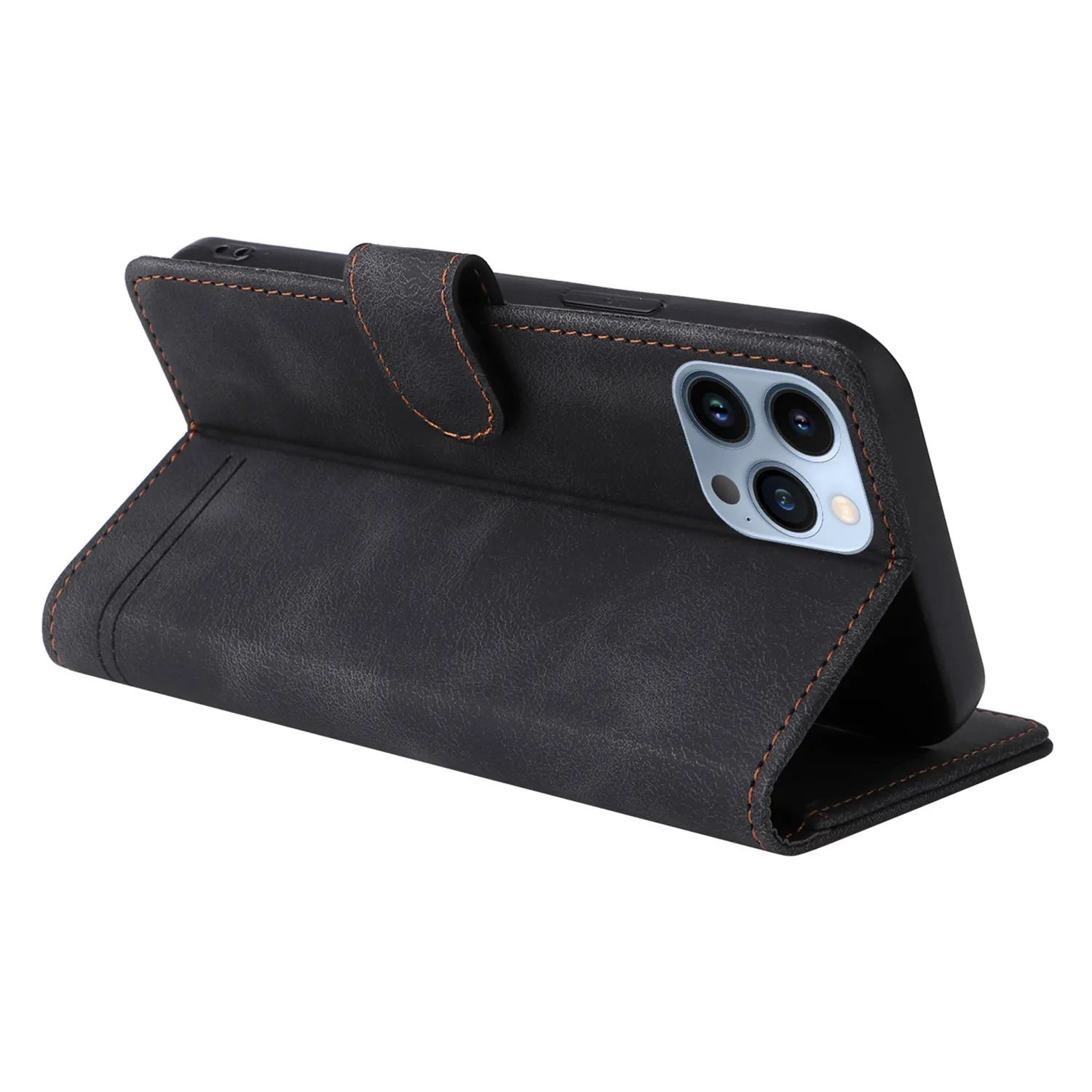 007 Series For iPhone 15 Pro Anti-Scratch PU Leather Stand Shell Flip Wallet Skin-touch Phone Case Cover