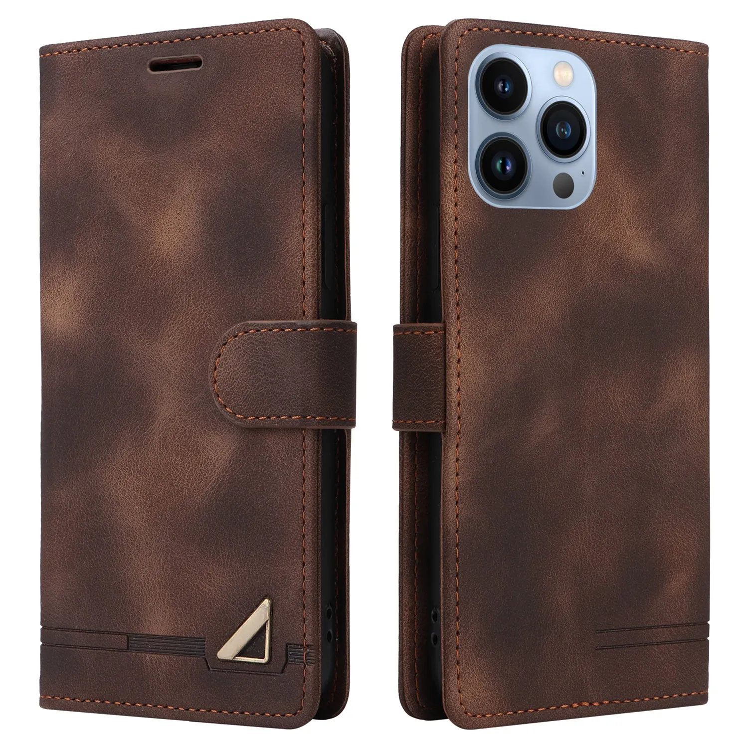 007 Series For iPhone 15 Pro Anti-Scratch PU Leather Stand Shell Flip Wallet Skin-touch Phone Case Cover