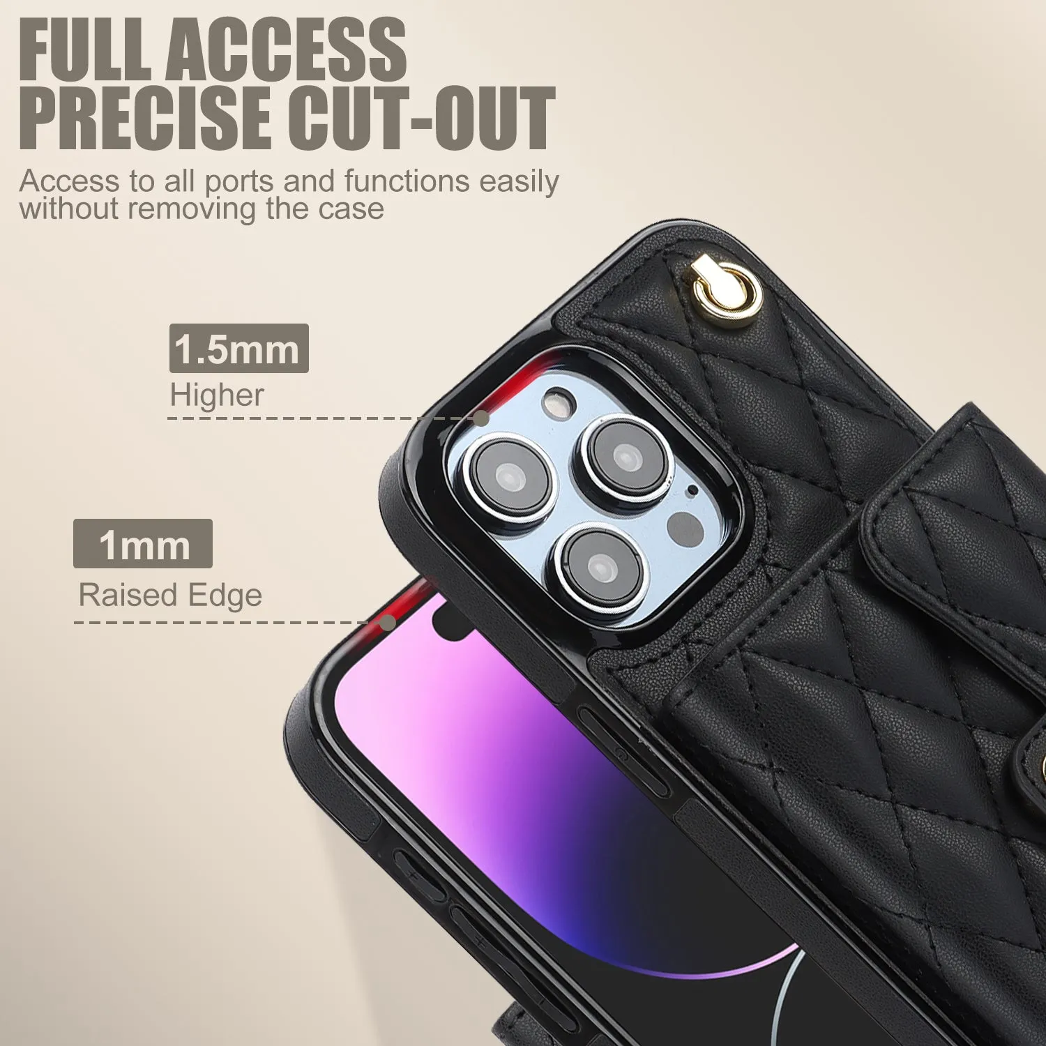 026 For iPhone 15 Pro Max PU Leather TPU Kickstand Cover RFID Blocking Card Slots Phone Case with Short and Long Straps