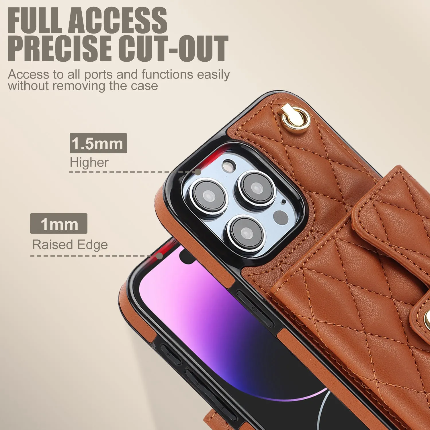 026 For iPhone 15 Pro Max PU Leather TPU Kickstand Cover RFID Blocking Card Slots Phone Case with Short and Long Straps