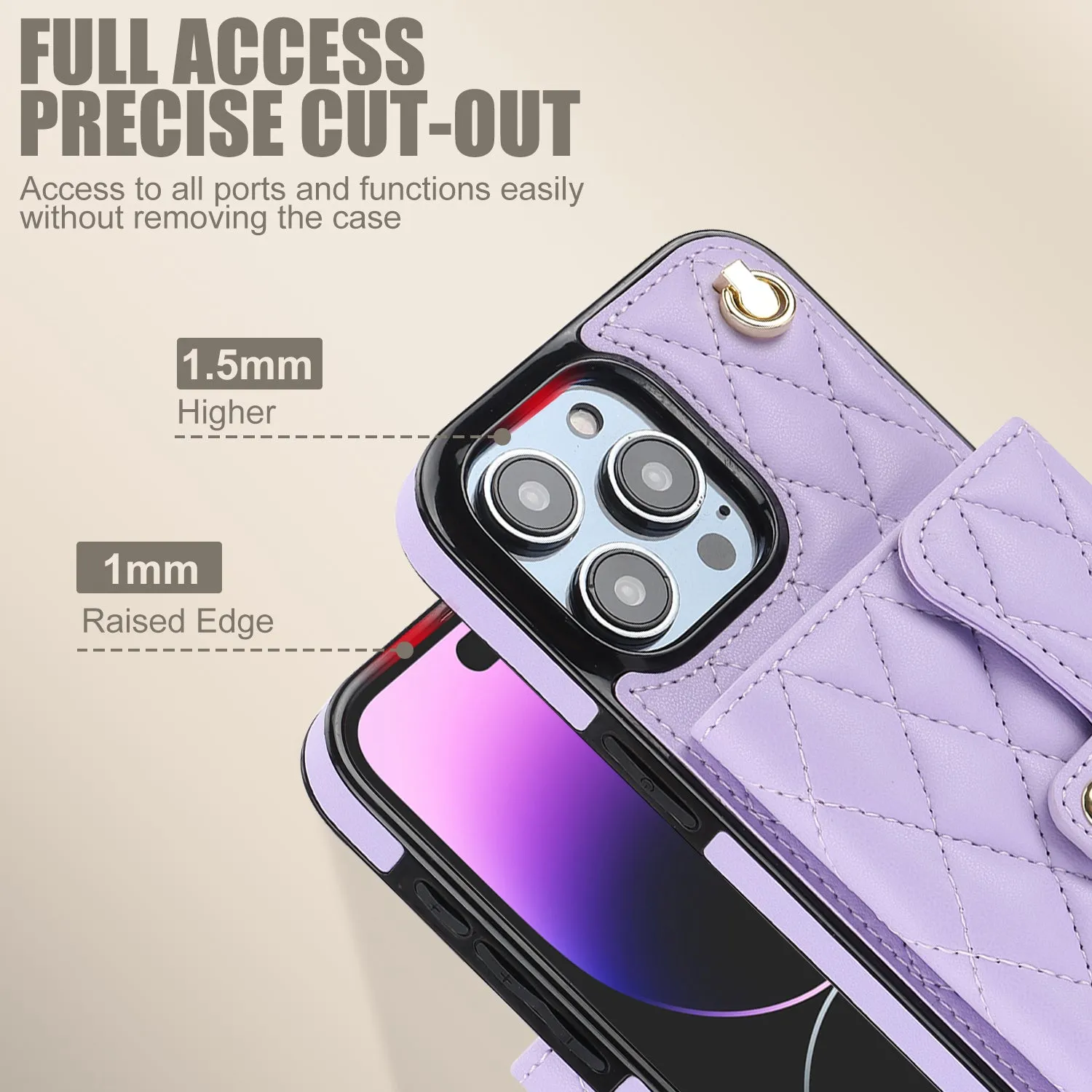 026 For iPhone 15 Pro Max PU Leather TPU Kickstand Cover RFID Blocking Card Slots Phone Case with Short and Long Straps