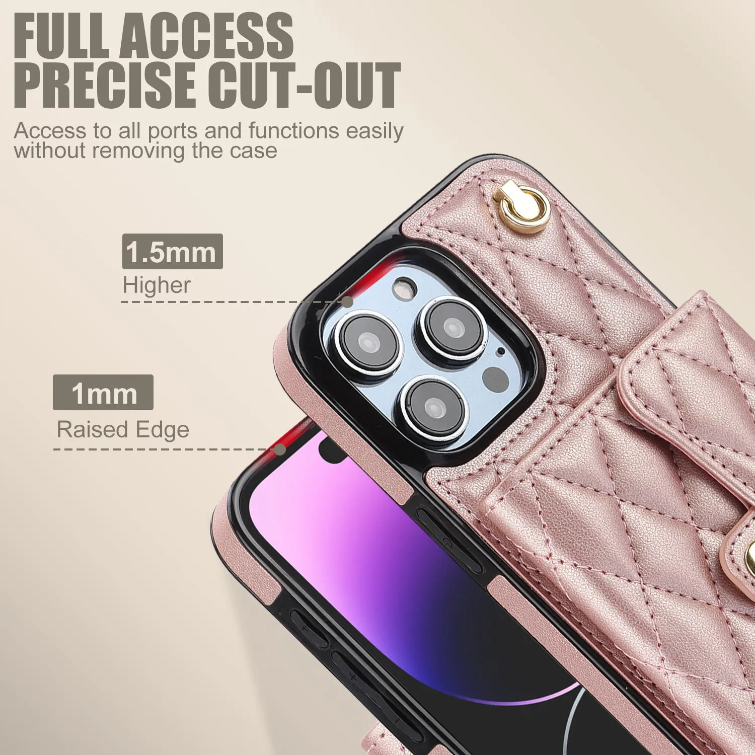 026 For iPhone 15 Pro Max PU Leather TPU Kickstand Cover RFID Blocking Card Slots Phone Case with Short and Long Straps