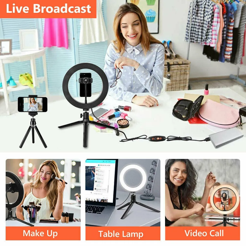 10" Dimmable LED Ring Light with Tripod & USB - Makeup Selfie