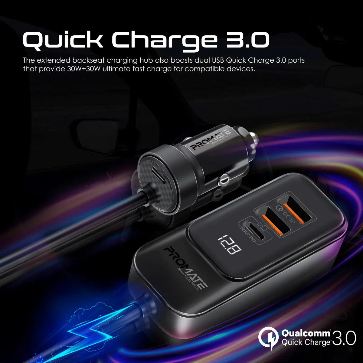 120W RapidCharge™ Car Charger with Multi-Port Backseat Charging Hub