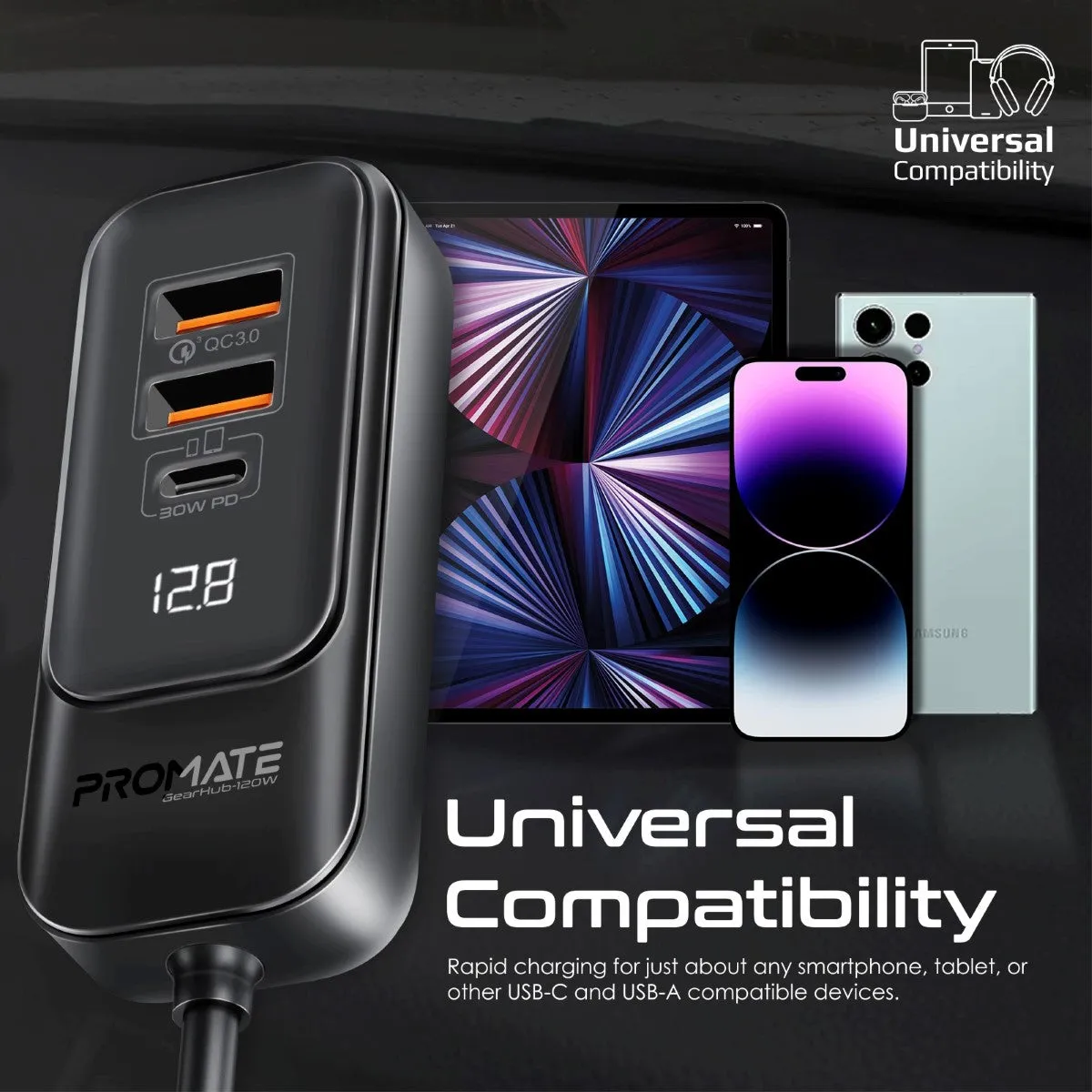 120W RapidCharge™ Car Charger with Multi-Port Backseat Charging Hub