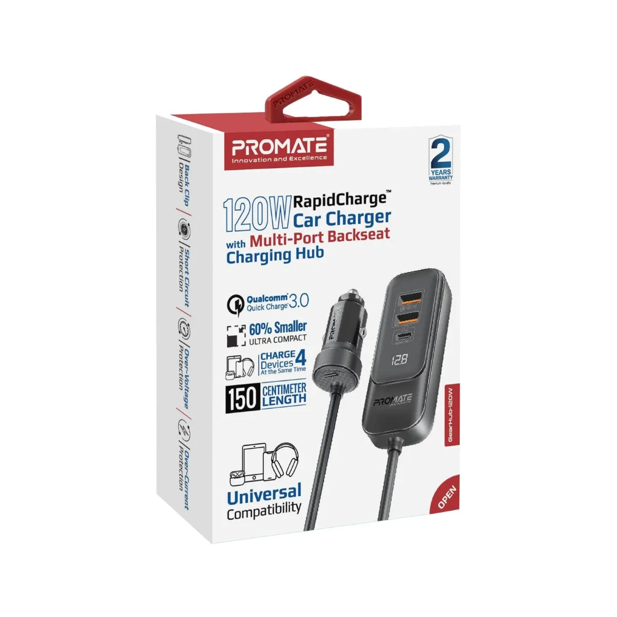 120W RapidCharge™ Car Charger with Multi-Port Backseat Charging Hub