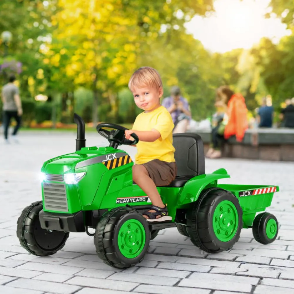 12V Kids Ride On Tractor with Trailer and Remote Control-Pink