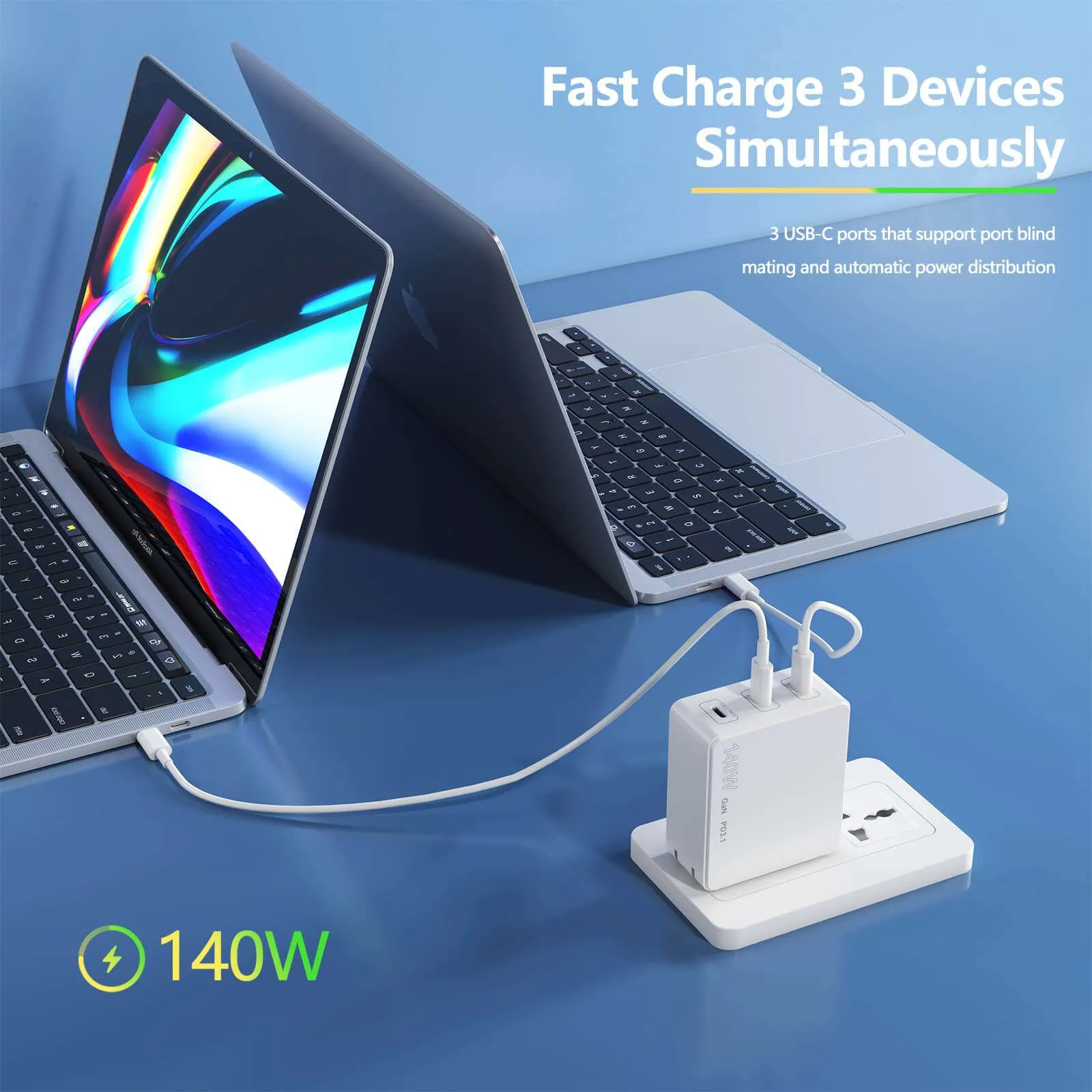 140W PD 3.1 GaN Charger-3 Ports USB C Adapter