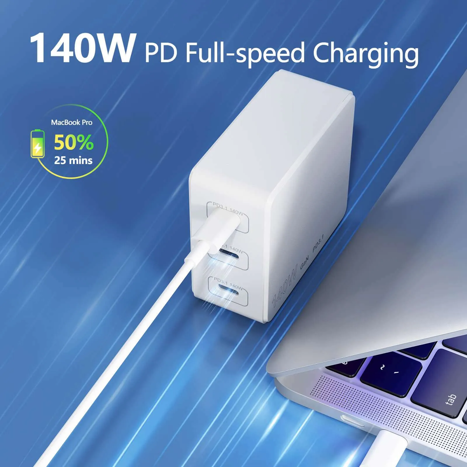 140W PD 3.1 GaN Charger-3 Ports USB C Adapter