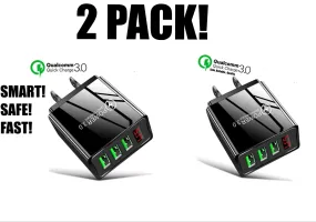 2 Pack! 3 Port LED Fast Quick Charge QC 3.0 USB Hub Display Wall Charger Adapter US Plug