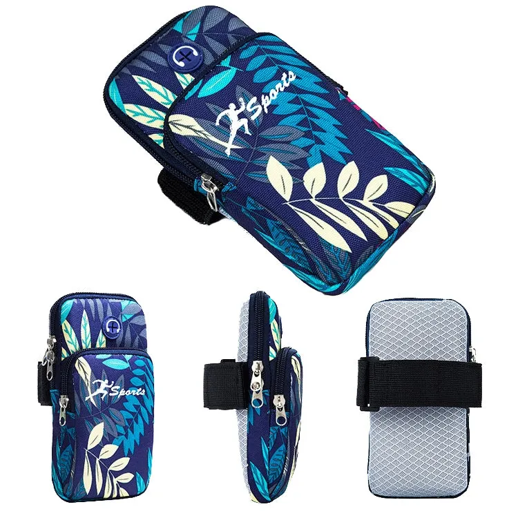 2 PCS B026 Running Mobile Phone Arm Bag Sports Yoga Mobile Phone Bag, Specification： Small (Leaves Blue)