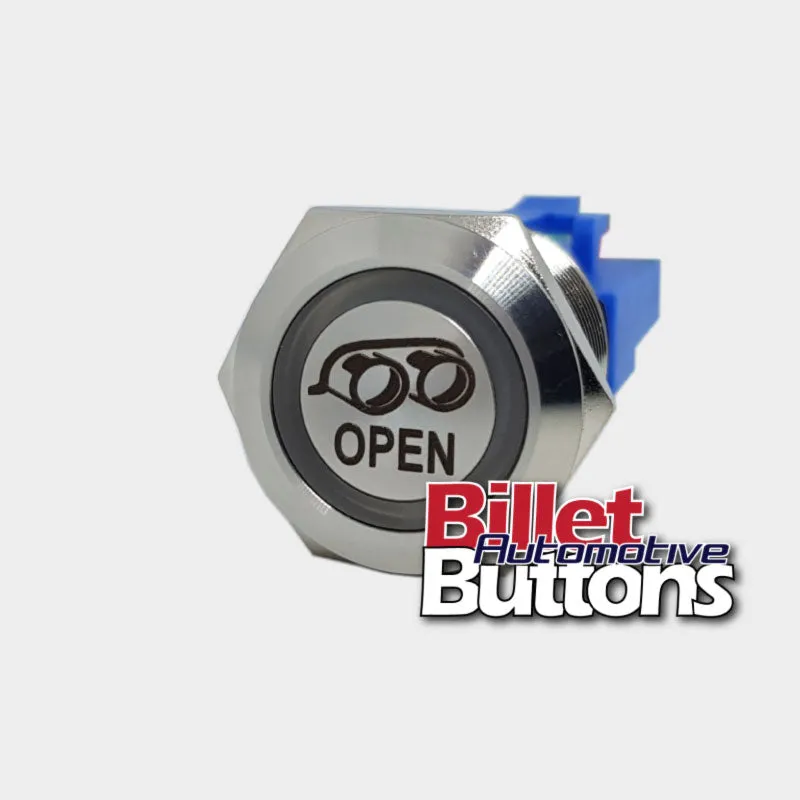 22mm 'EXHAUST OPEN SYMBOL' Billet Push Button Switch Electric Solenoid Muffler Cutout Bi-modal