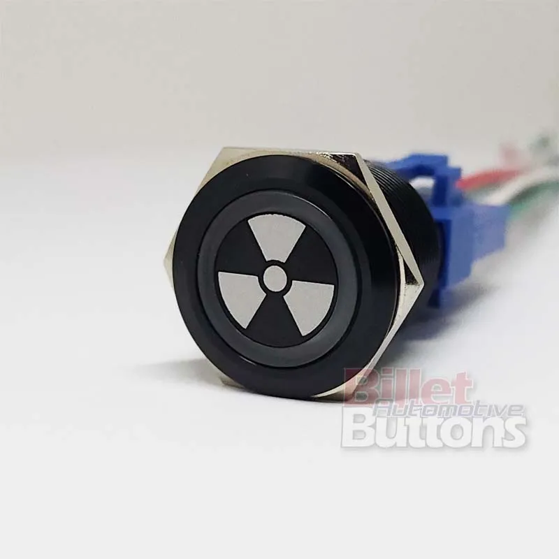 22mm 'NUCLEAR SYMBOL' Billet Push Button Switch Radiation Radioactive