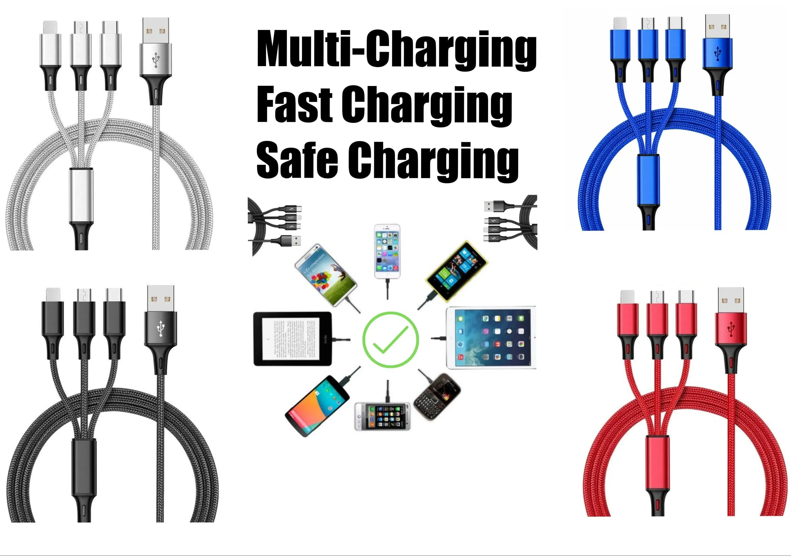 3 In 1 Nylon-Protected Braided Phone Fast Charging Multi Cable