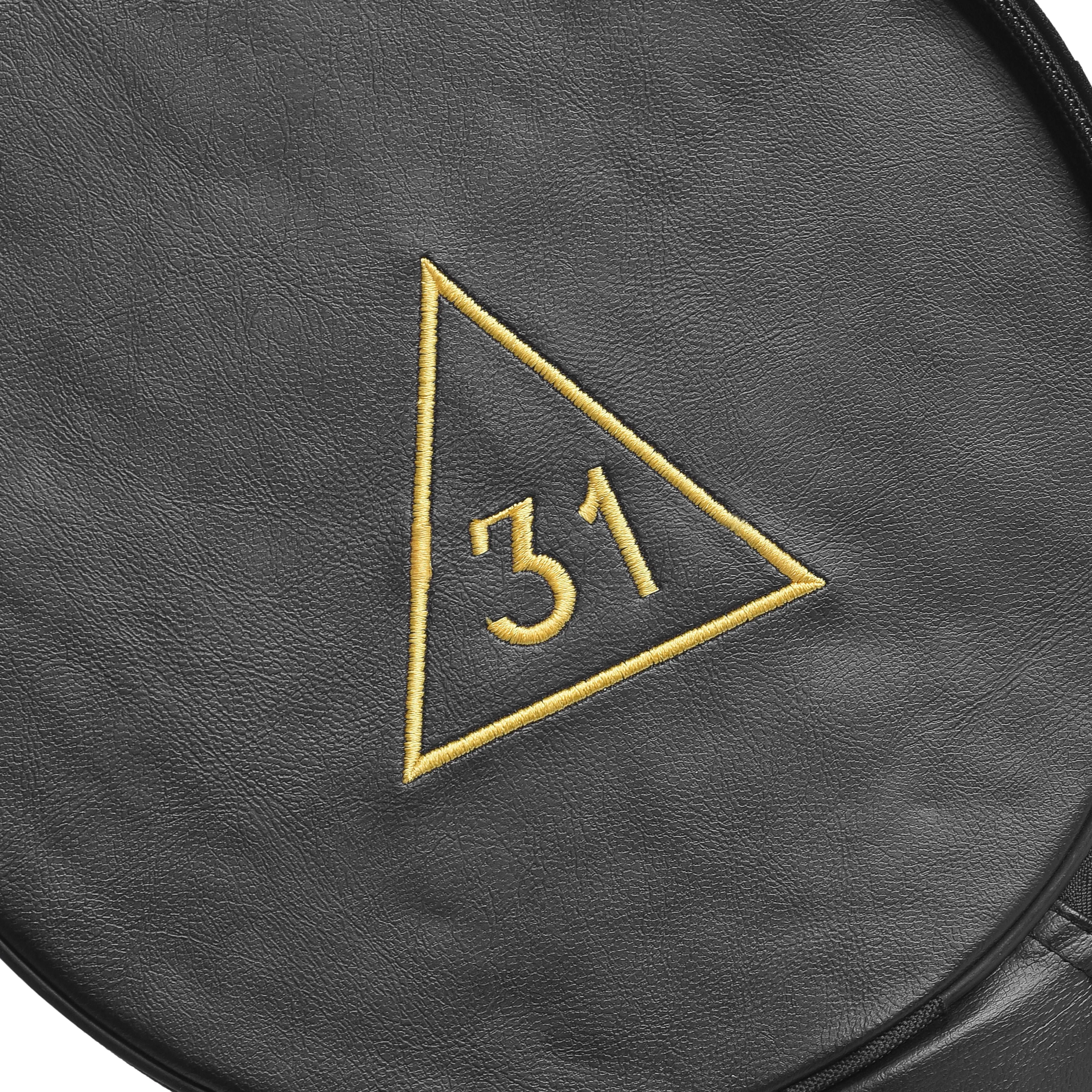 31st Degree Scottish Rite Crown Cap Case - Black Leather And Gold