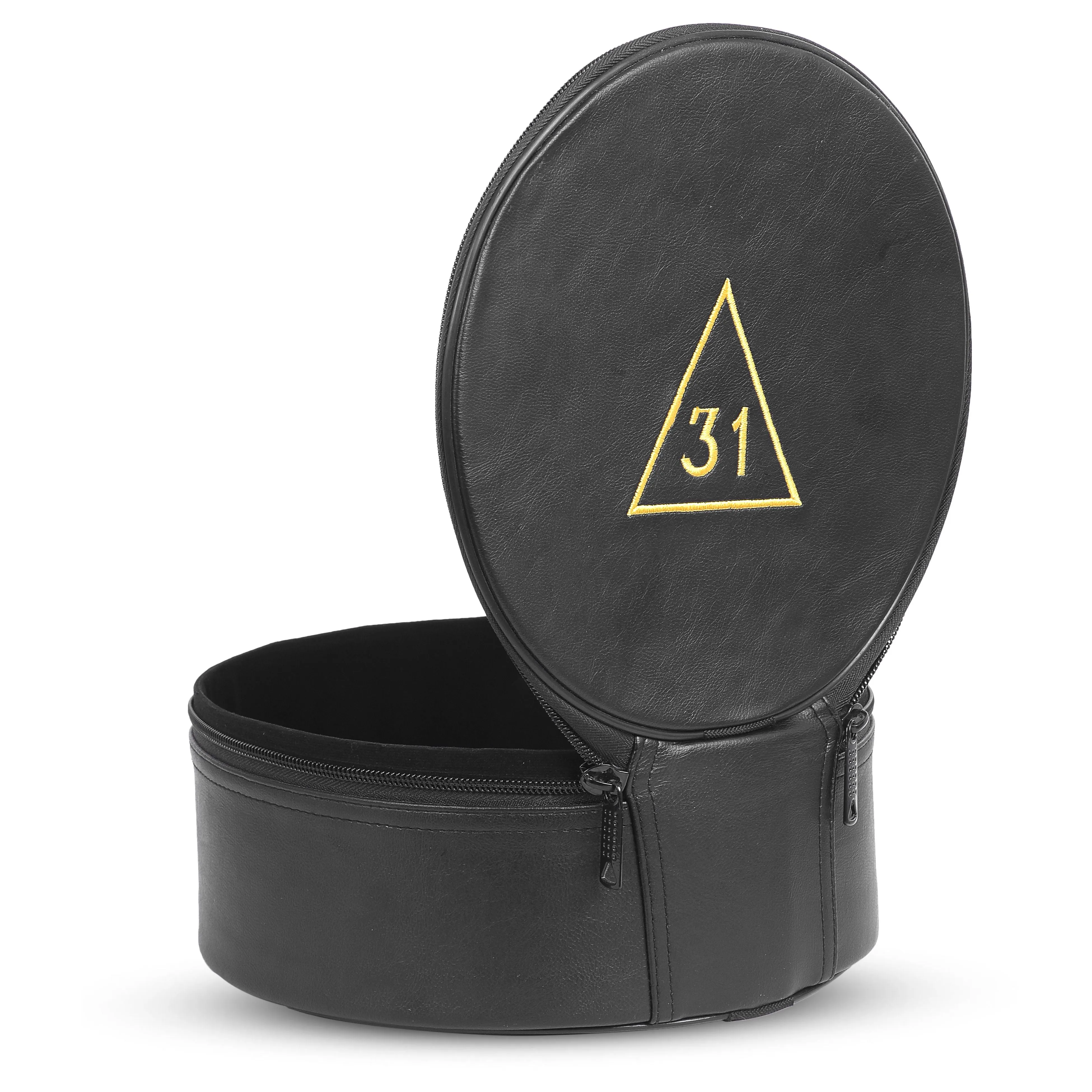 31st Degree Scottish Rite Crown Cap Case - Black Leather And Gold