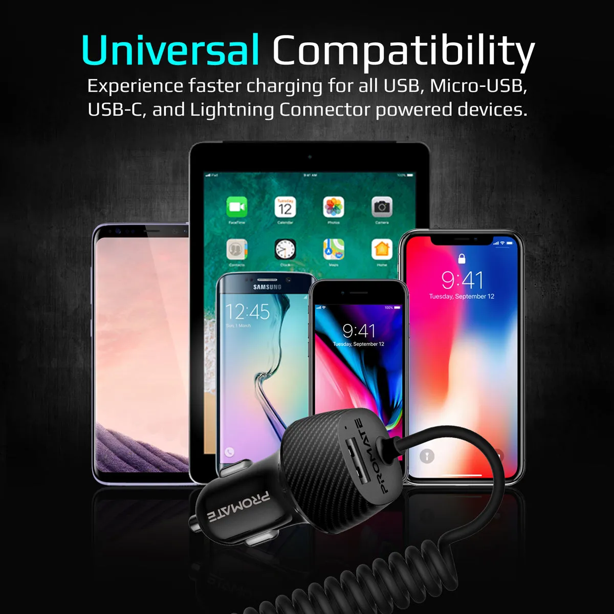 3.4A  Multi-Connect Universal Car Charger with USB Port