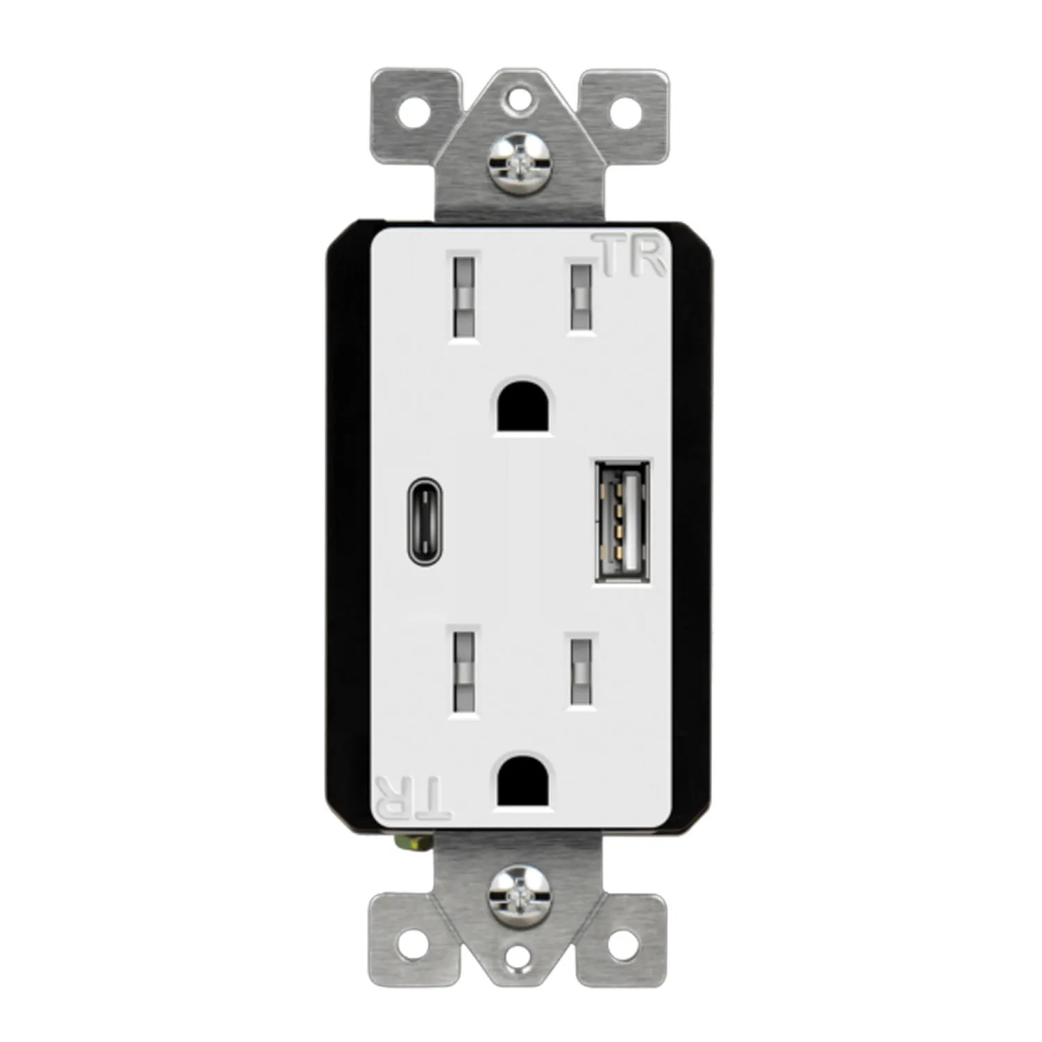 3.6 Amp Dual USB Type-C/Type-A 15 Amp Tamper-Resistant Duplex Receptacle White