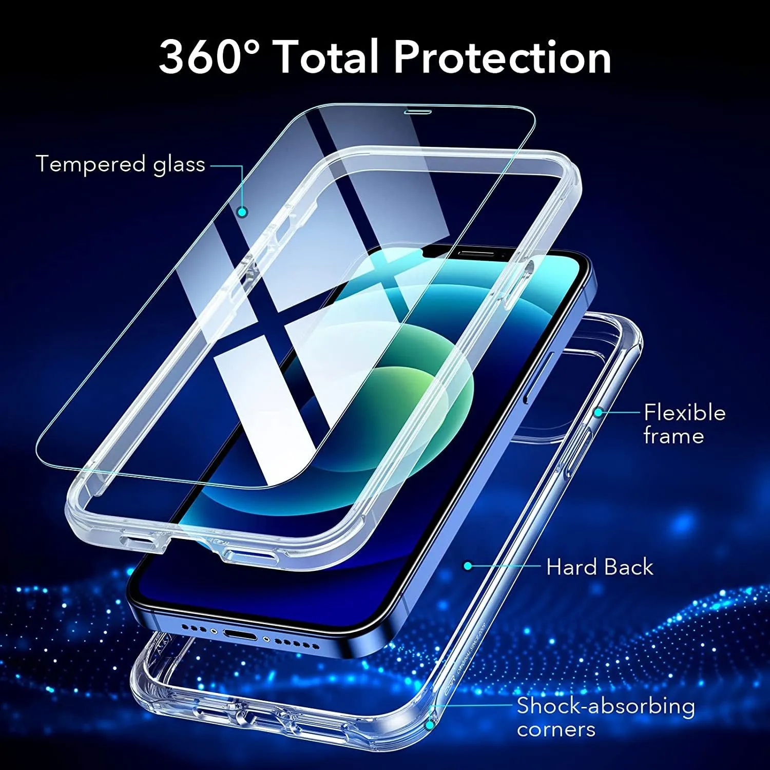 360° Hybrid Protection Compatible 2 Tempered Glass Screen Protectors