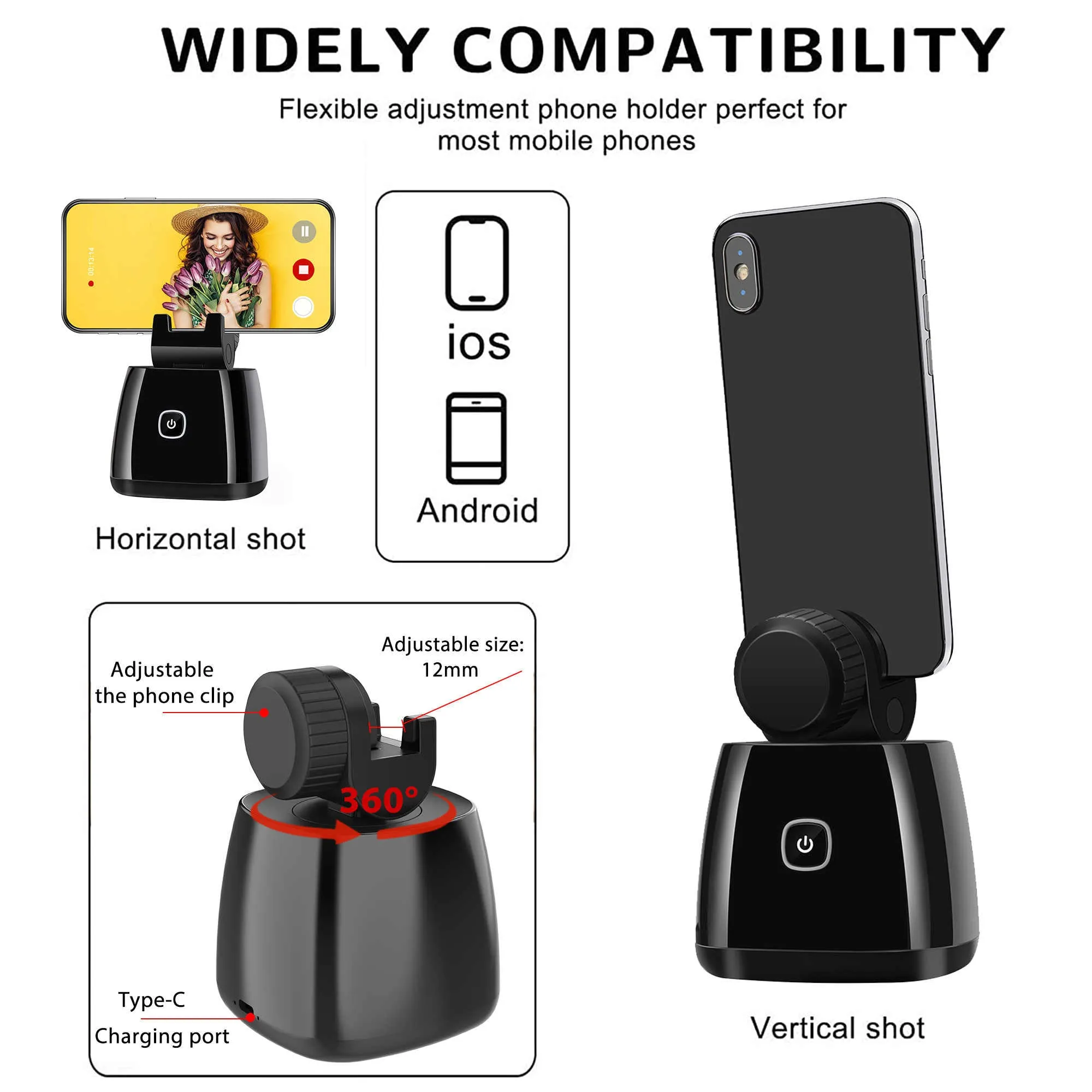 360 Rotation Auto Face Object Tracking Smart Camera Phone Mount