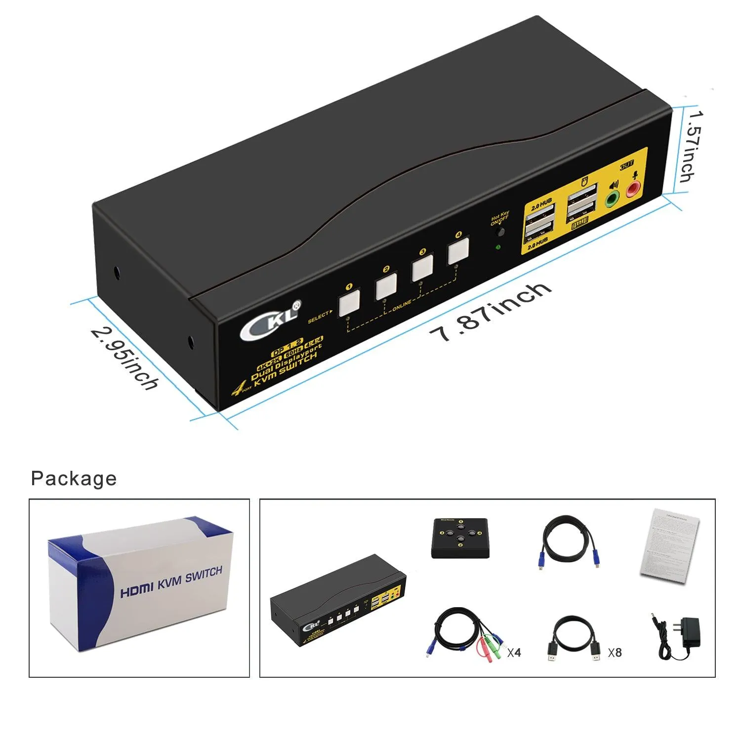 4 Port KVM Switch Dual Monitor DisplayPort 4K 60Hz  CKL-642DP