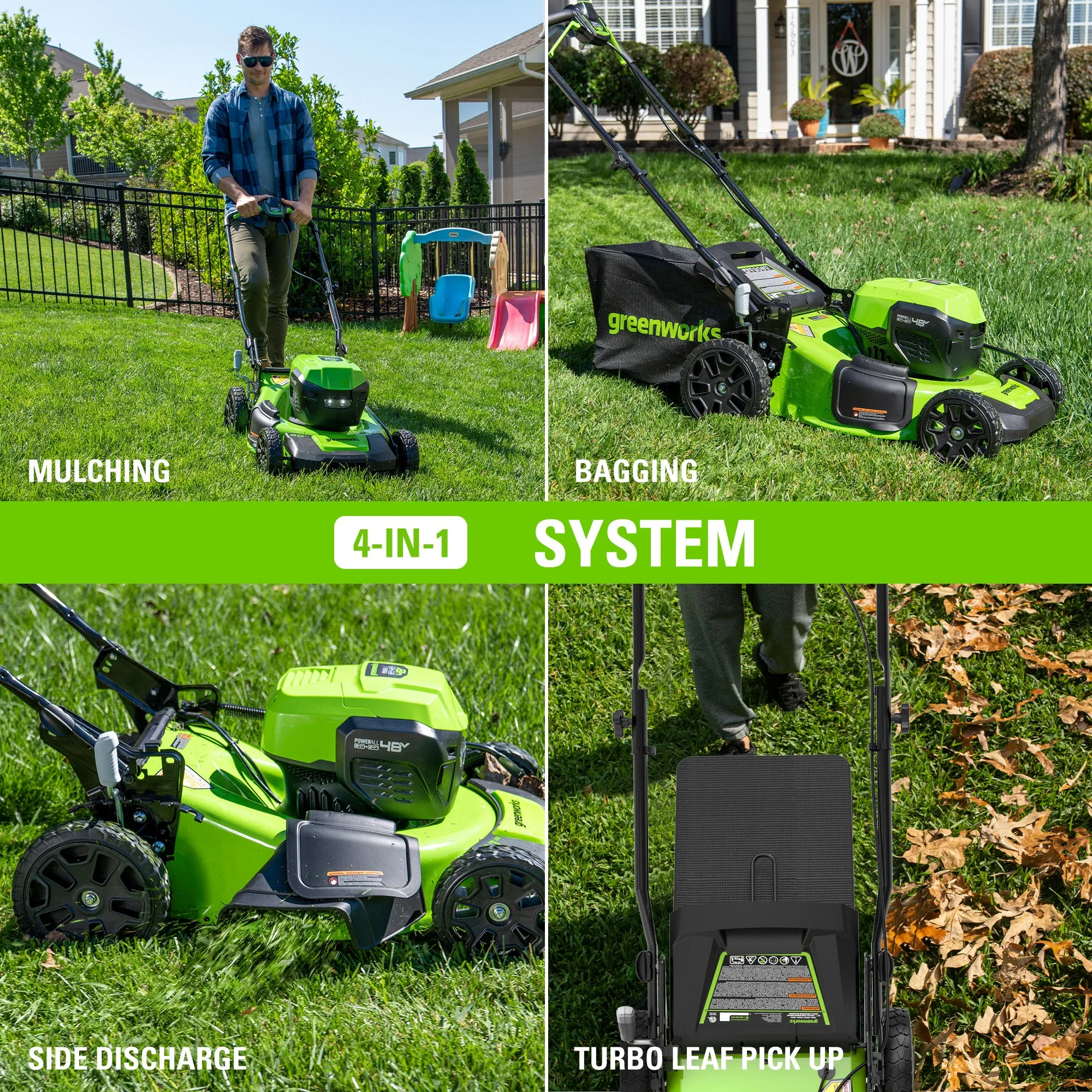 48V (2x24V) 20" Cordless Battery Push Mower 3PC Combo Kit w/ (2) 4.0Ah USB Batteries,(1) 2.0Ah Battery,(1) Dual Port Rapid Charger & (1) Charger