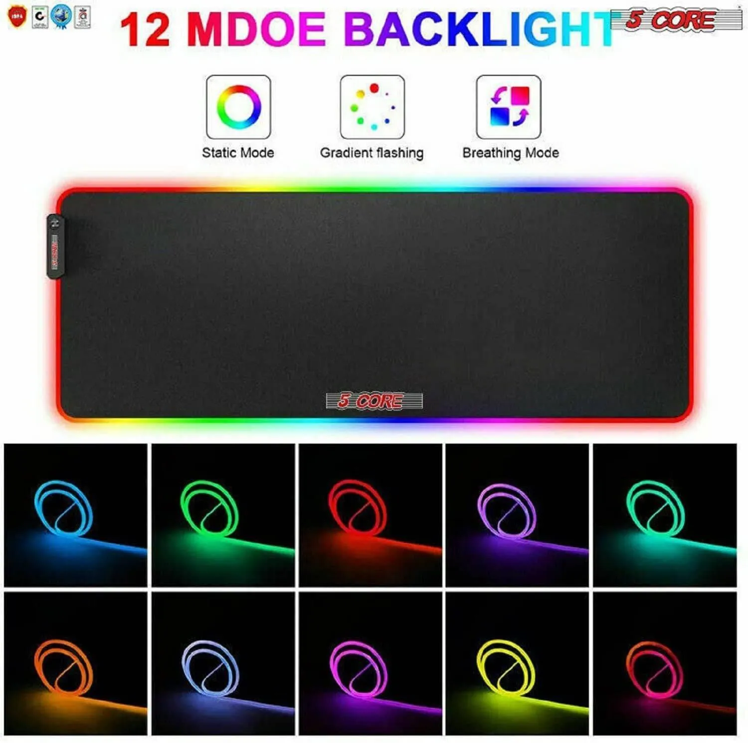 5 Core Large RGB Gaming Mouse Pad Extended Soft Gaming LED Mouse Pad