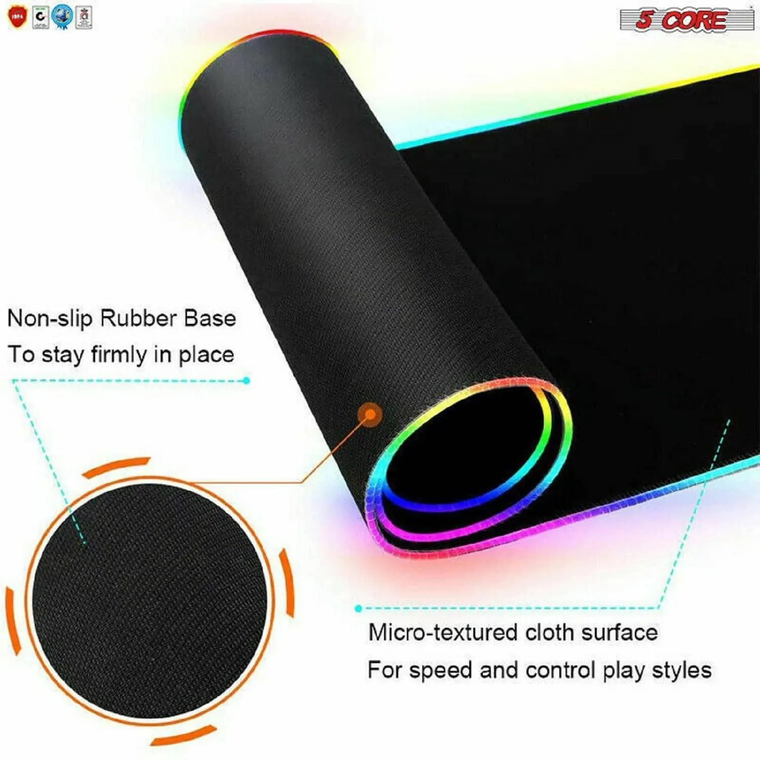 5 Core Large RGB Gaming Mouse Pad Extended Soft Gaming LED Mouse Pad