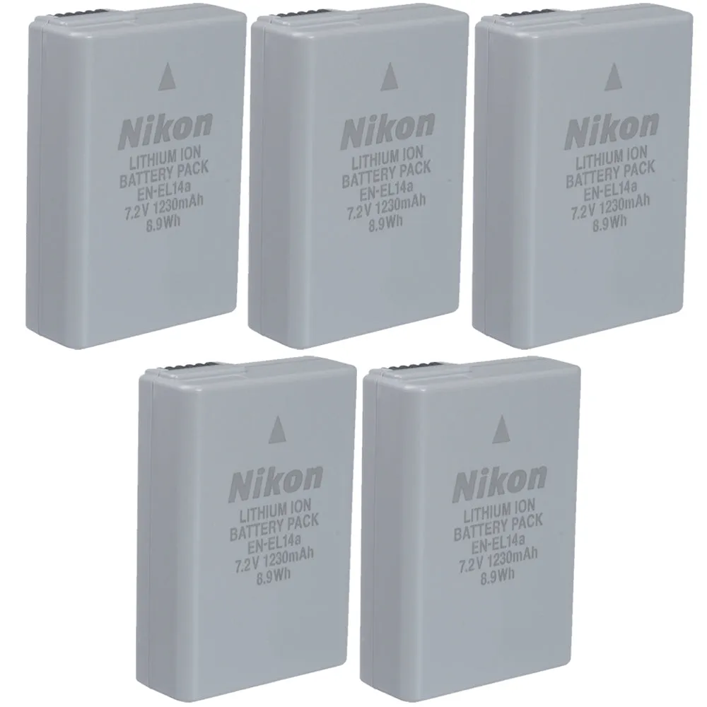 5x Nikon EN-EL14a Rechargeable Li-Ion Battery for Df, D5600, D5500, D5300, D5200, D5100, D3500, D3400, D3300, D3200, D3100