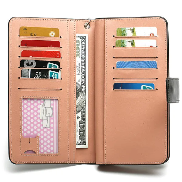 6 Inches Cell Phone Women 12 Card Slots Wallet Purse PU Credit