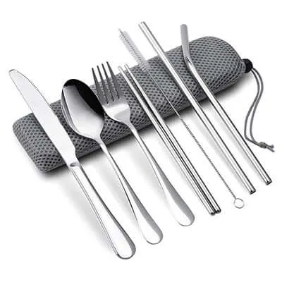 7 Pieces Stainless Steel Cutlery and Straw Set