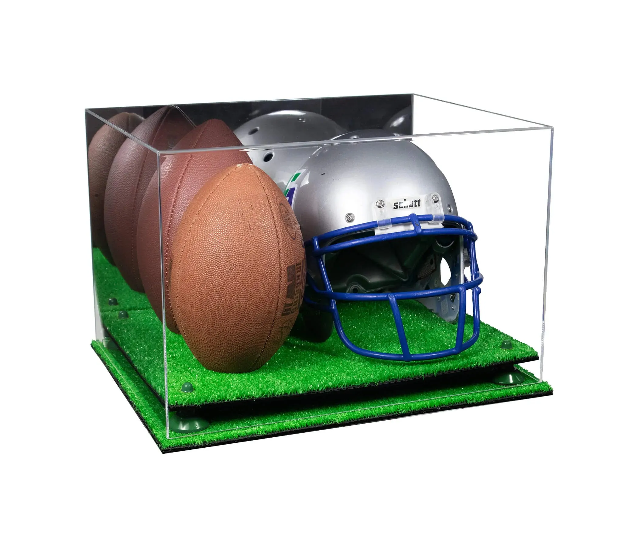 Acrylic Double Football and Helmet Display Case with Mirror Case, Risers and Base (A014/B60)