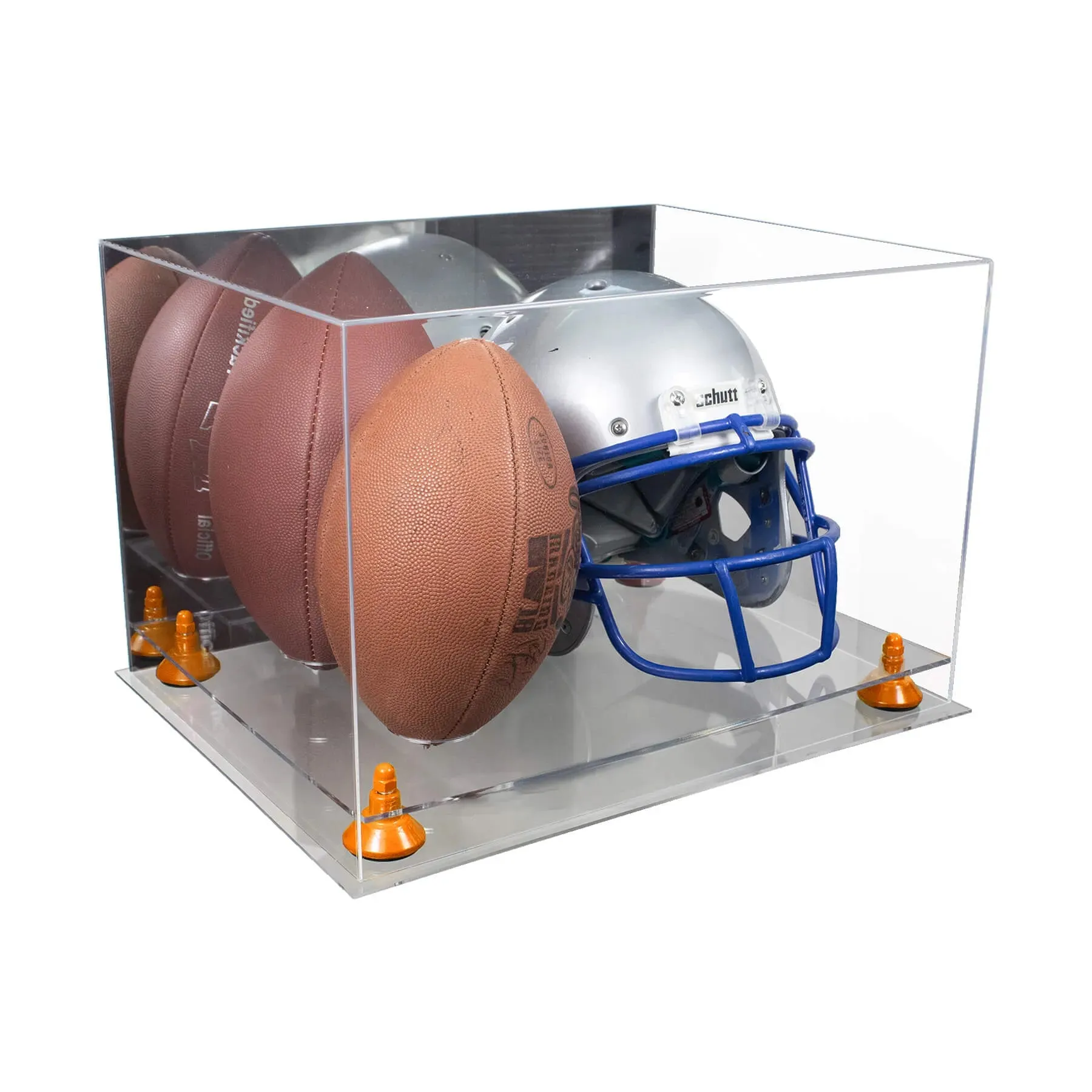 Acrylic Double Football and Helmet Display Case with Mirror Case, Risers and Base (A014/B60)