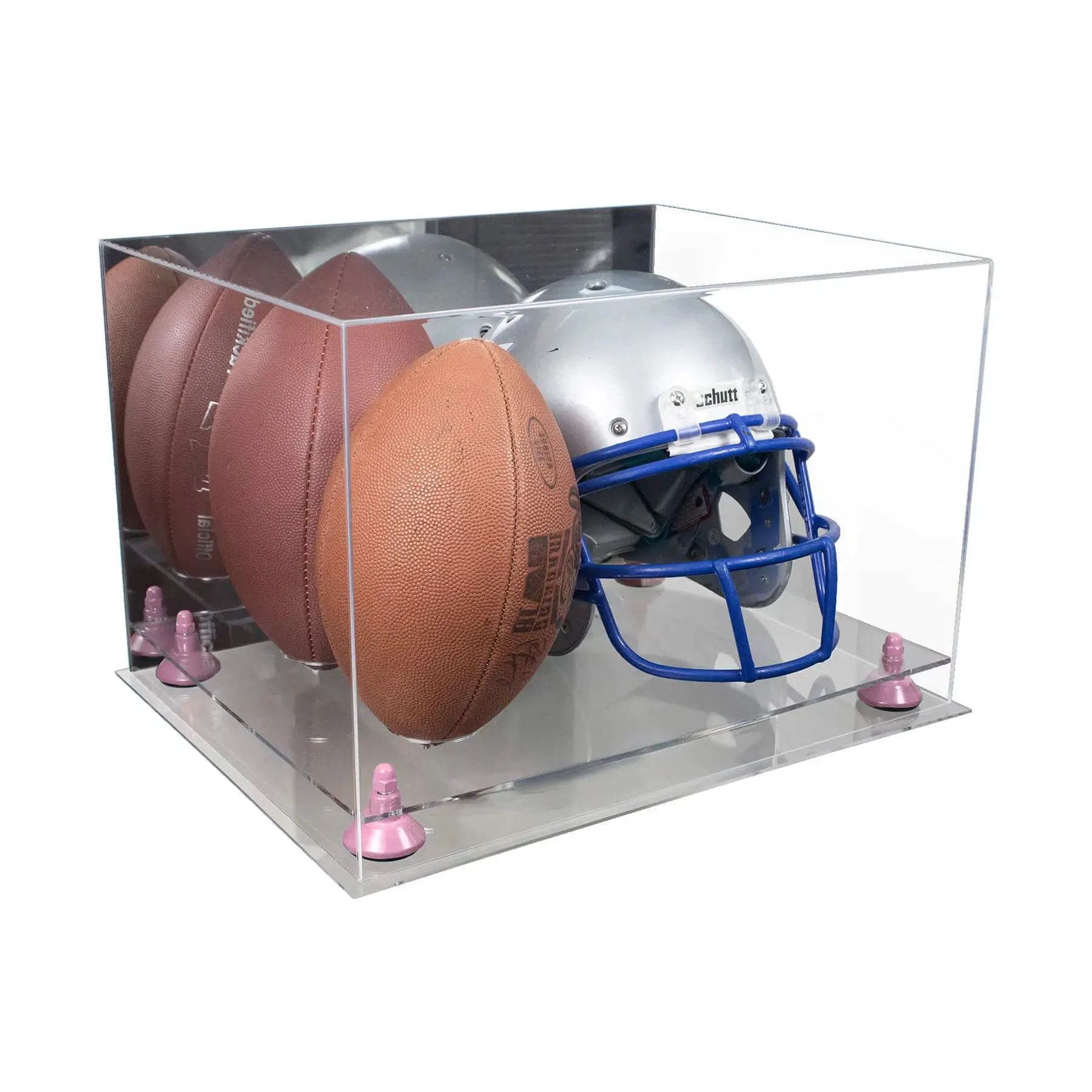 Acrylic Double Football and Helmet Display Case with Mirror Case, Risers and Base (A014/B60)