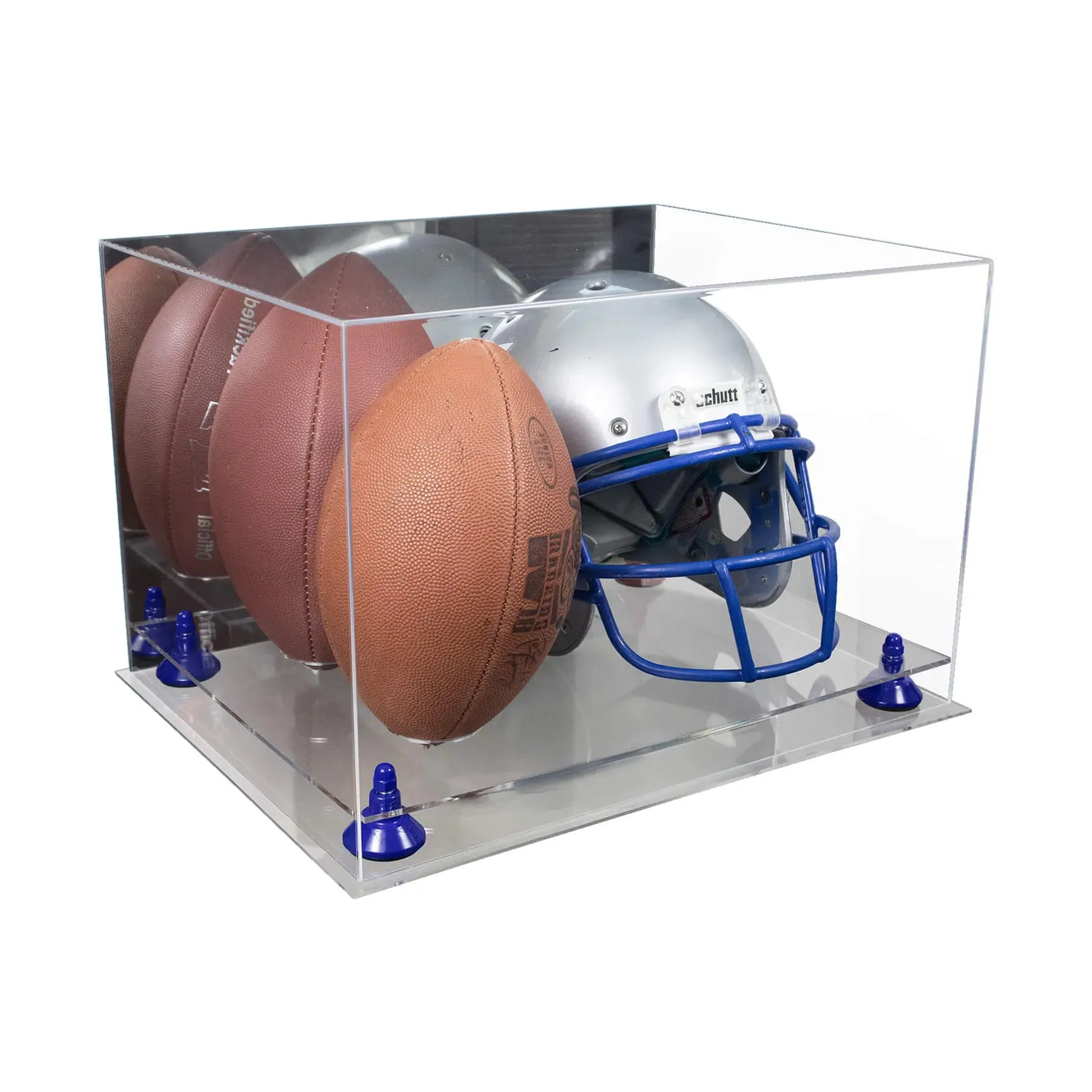 Acrylic Double Football and Helmet Display Case with Mirror Case, Risers and Base (A014/B60)