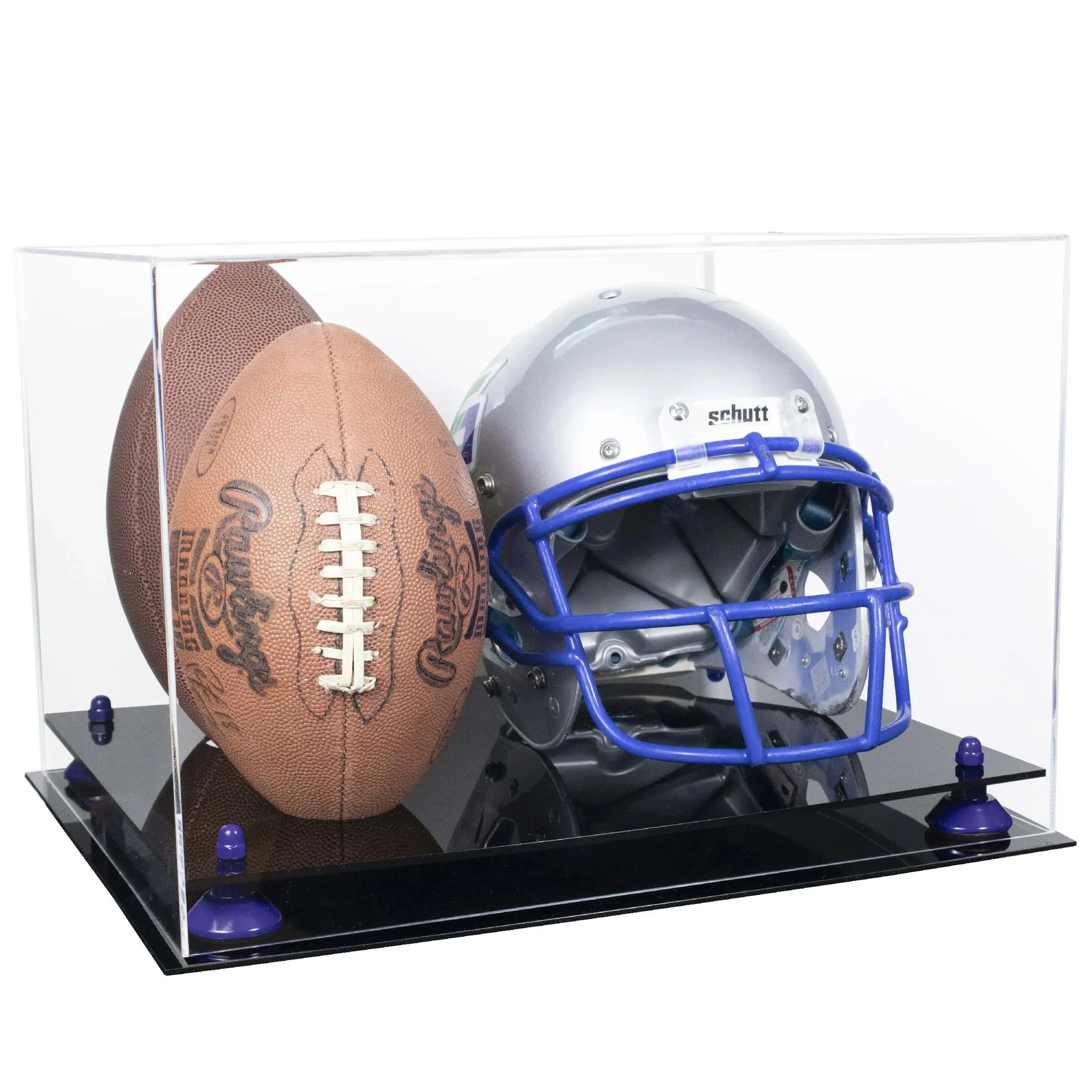 Acrylic Double Football and Helmet Display Case with Mirror Case, Risers and Base (A014/B60)