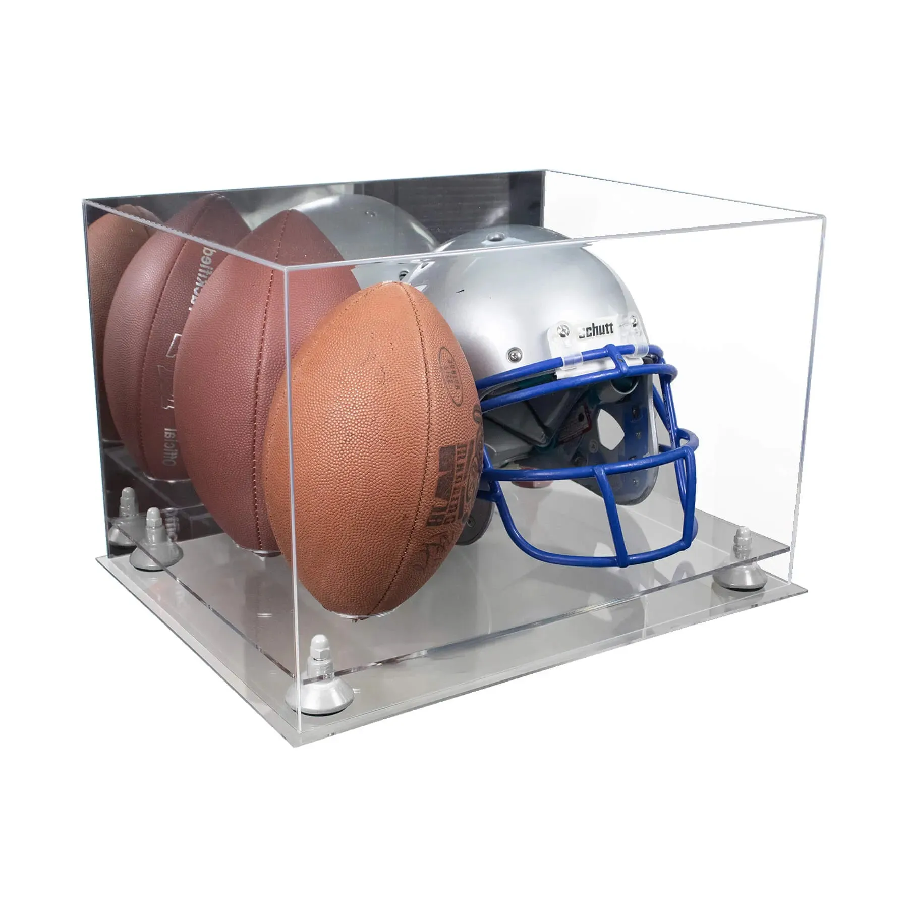 Acrylic Double Football and Helmet Display Case with Mirror Case, Risers and Base (A014/B60)