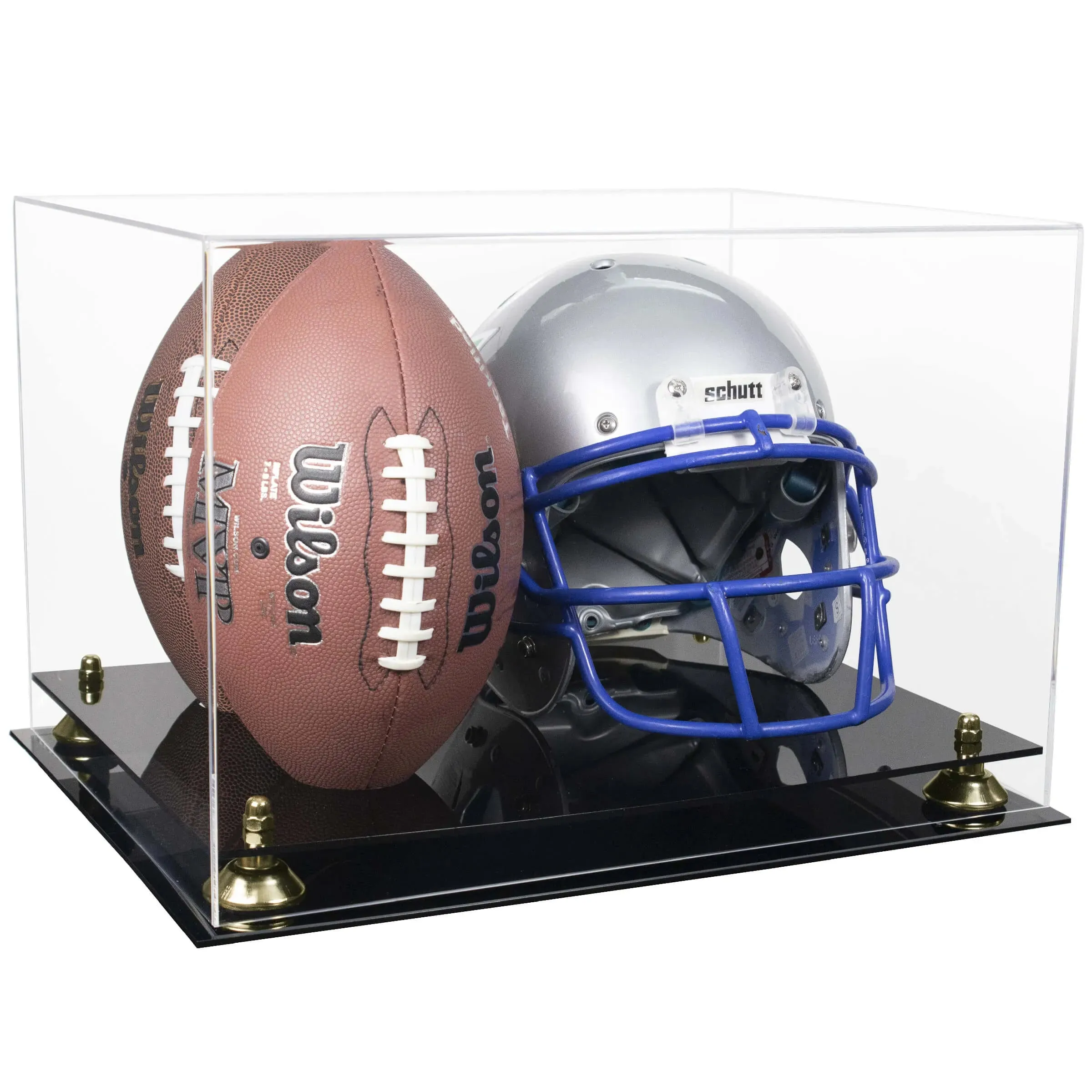 Acrylic Double Football and Helmet Display Case with Mirror Case, Risers and Base (A014/B60)