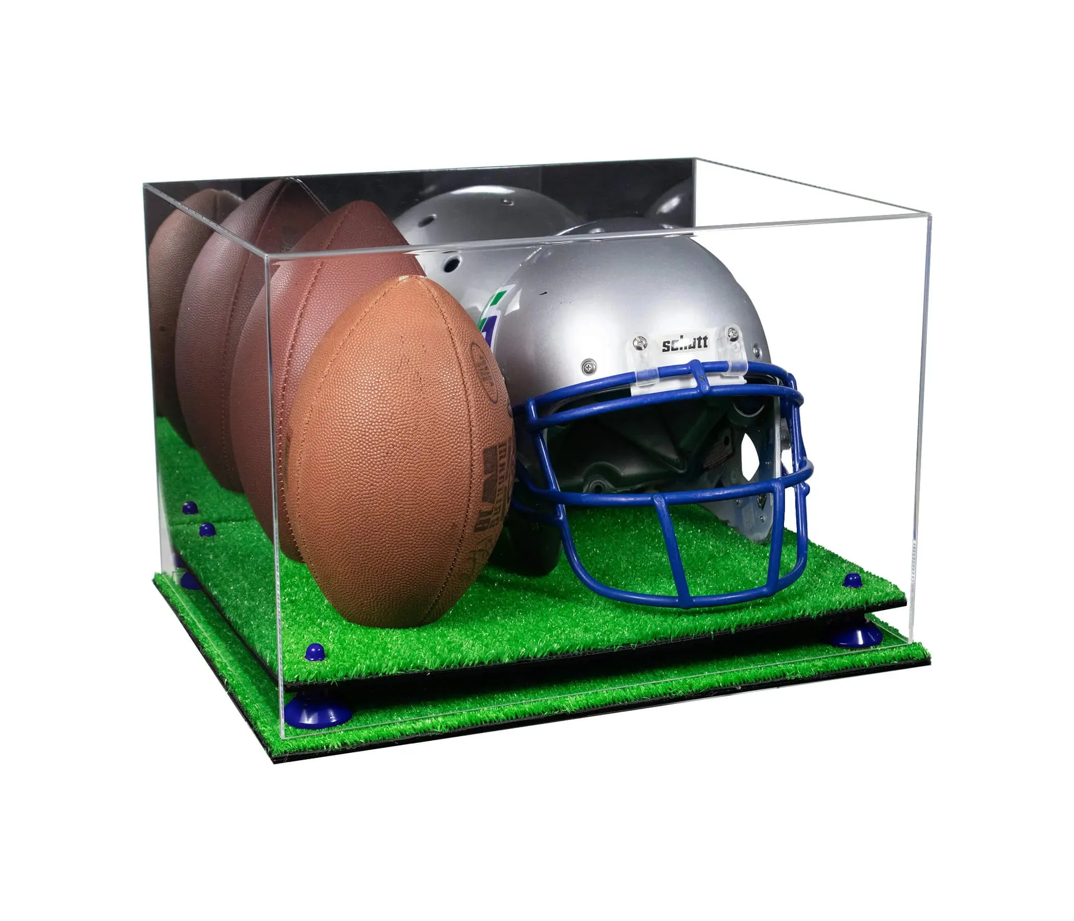 Acrylic Double Football and Helmet Display Case with Mirror Case, Risers and Base (A014/B60)