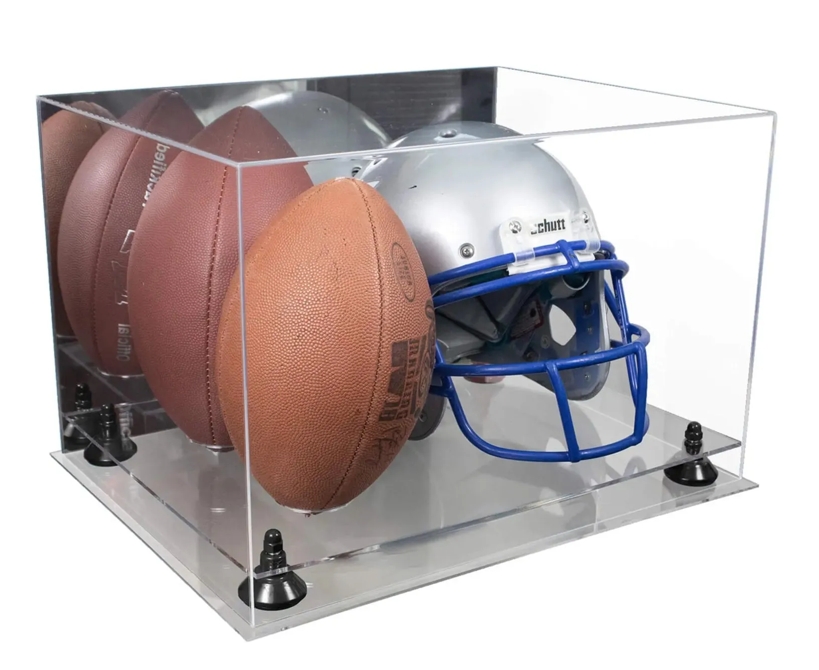 Acrylic Double Football and Helmet Display Case with Mirror Case, Risers and Base (A014/B60)