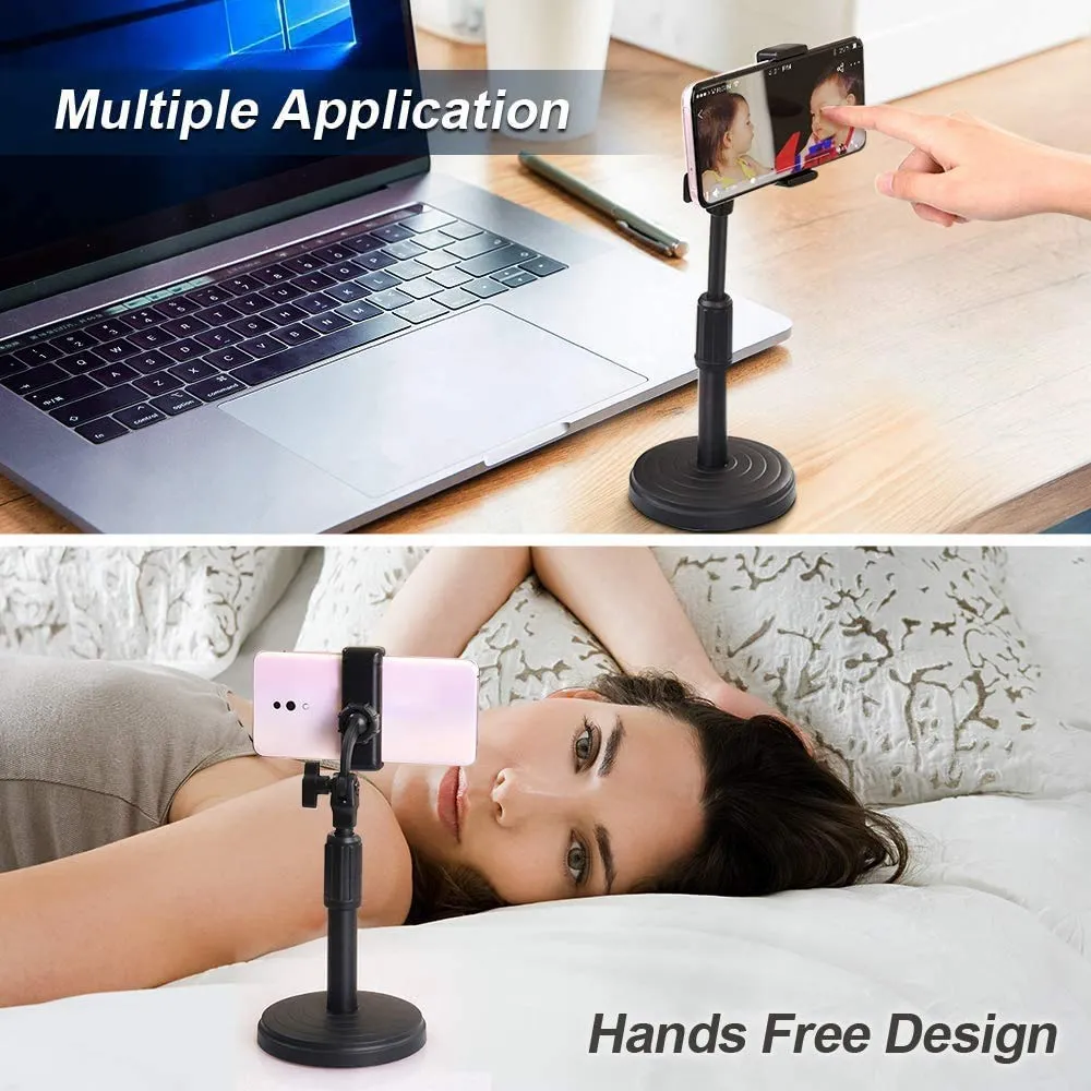 Adjustable and Desktop Phone Holder Stand for Phone Compatible with All Smartphone Desktop Mobile Phone Holder for Video Recording, Home & Online Classes (Black)