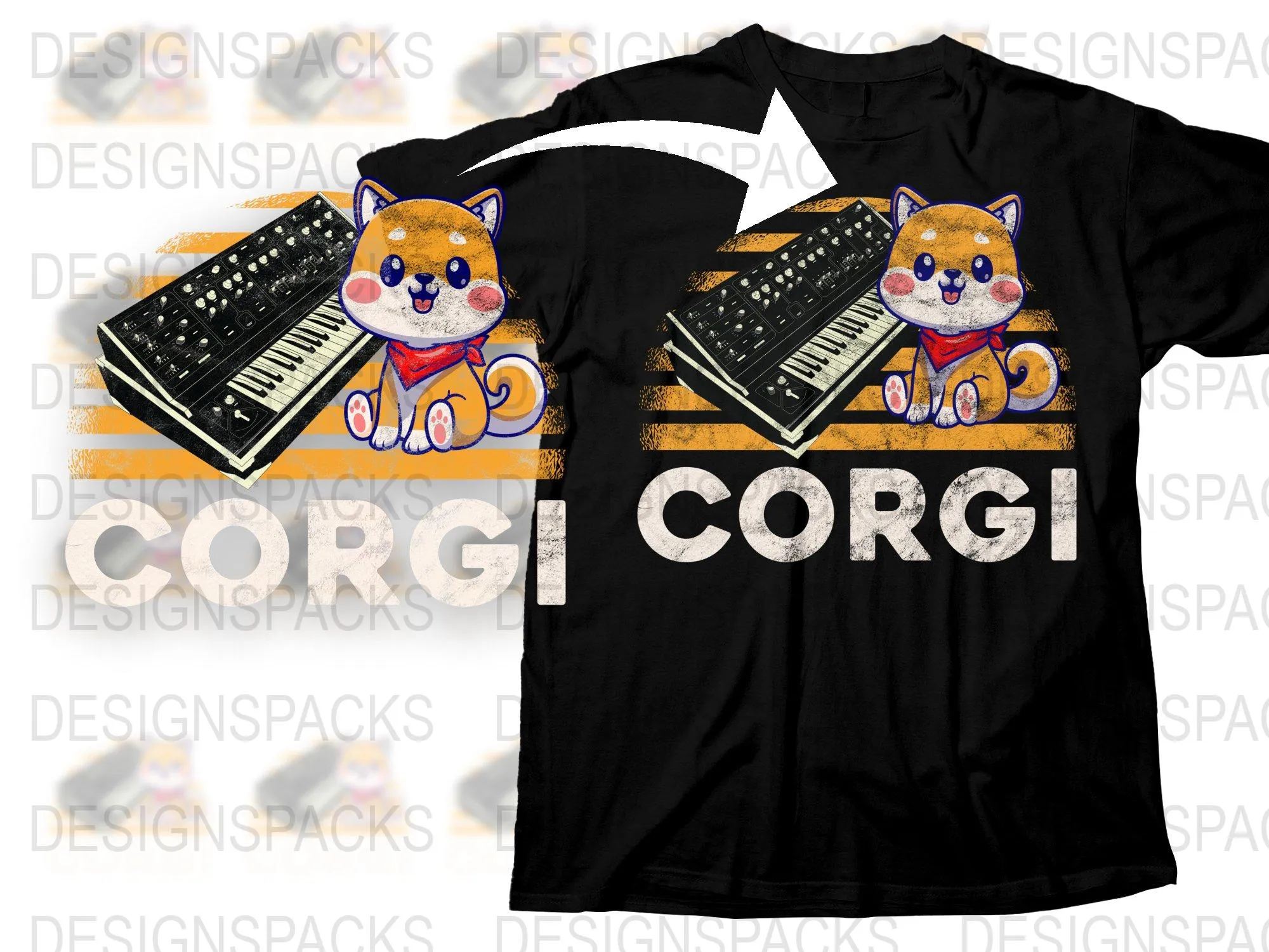 Adorable Corgi with Synthesizer Design Graphic Png Digital Download