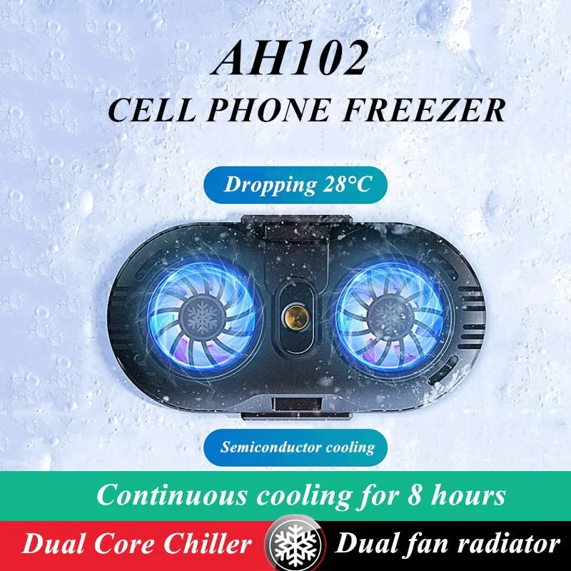 AH102 Portable Mobile Phone Semiconductor Radiator for Live PUBG Game Cooler for IOS Android Gaming Accessories Dual Cooling Fan