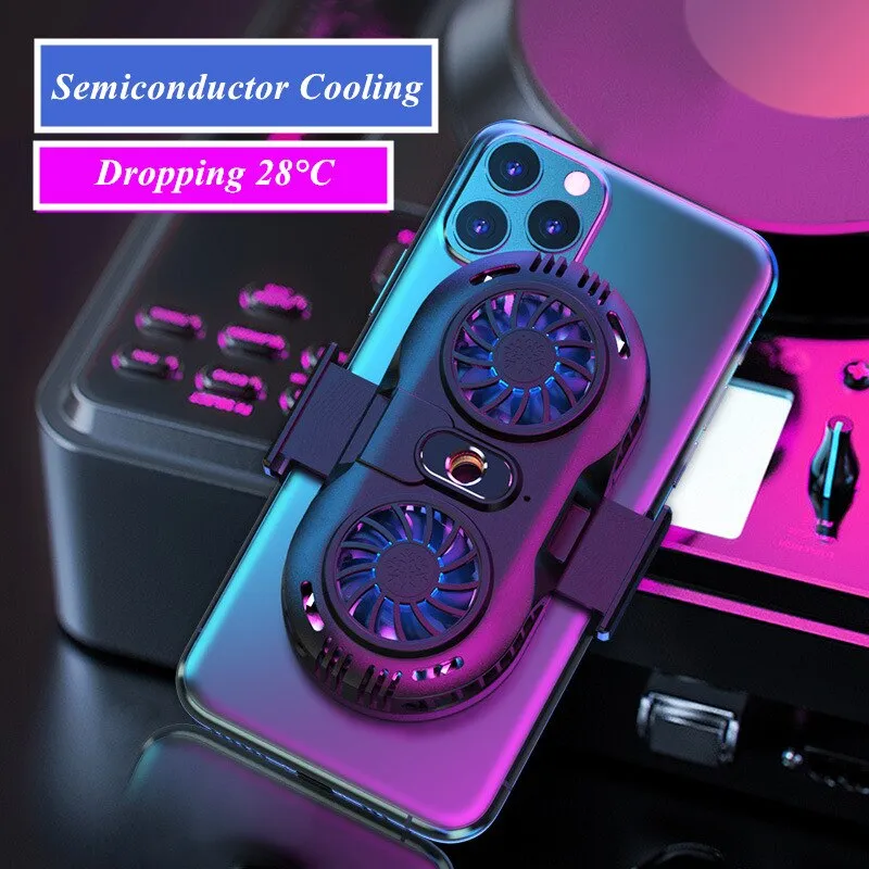 AH102 Portable Mobile Phone Semiconductor Radiator for Live PUBG Game Cooler for IOS Android Gaming Accessories Dual Cooling Fan