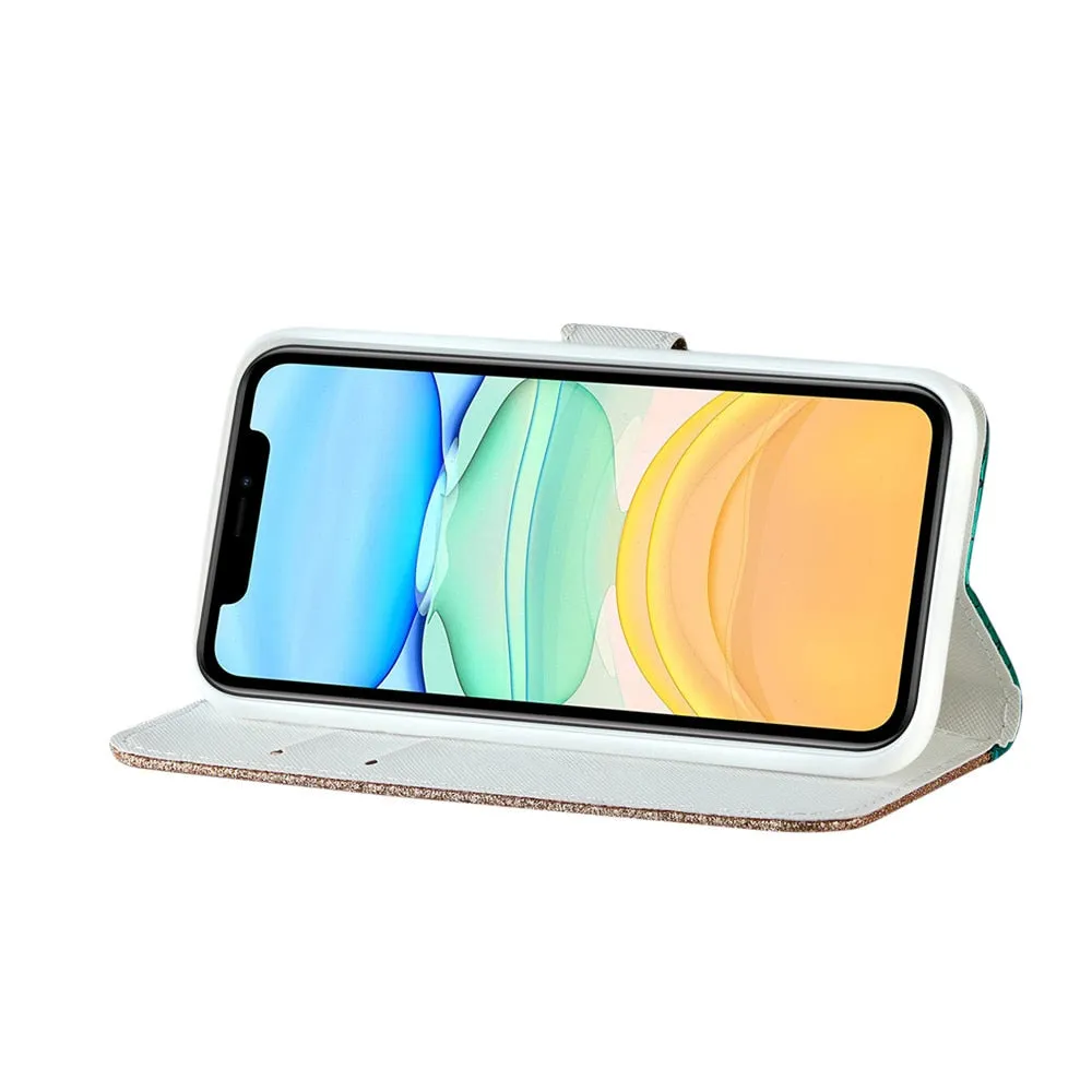 Anymob iPhone Case Laser Flash Powder Flip Magnetic Wallet Stand Function