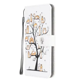 Anymob iPhone Case White Tree Cat Leather Flip Wallet Cartoon Stand Phone Cases Cover