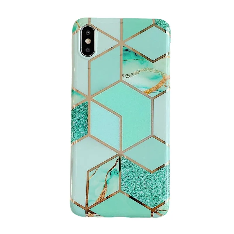 Anymob iPhone Green Marble Case Splice Plating Silicon Phone Holder Stand Cover