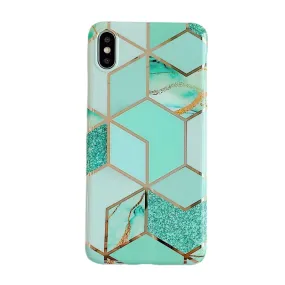 Anymob iPhone Green Marble Case Splice Plating Silicon Phone Holder Stand Cover